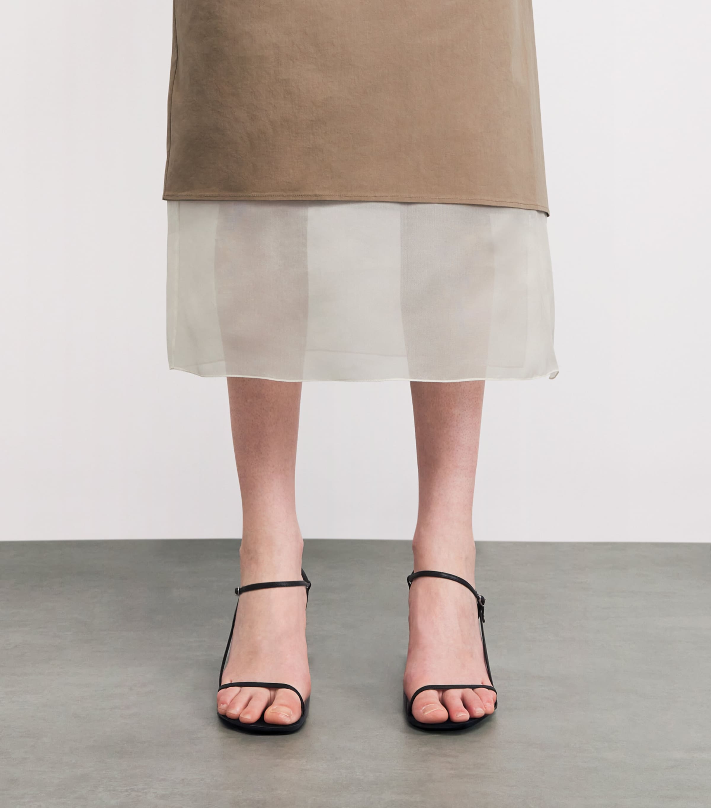 Cotton Layered Midi Skirt KHAKI/OFF WHITE Image 6