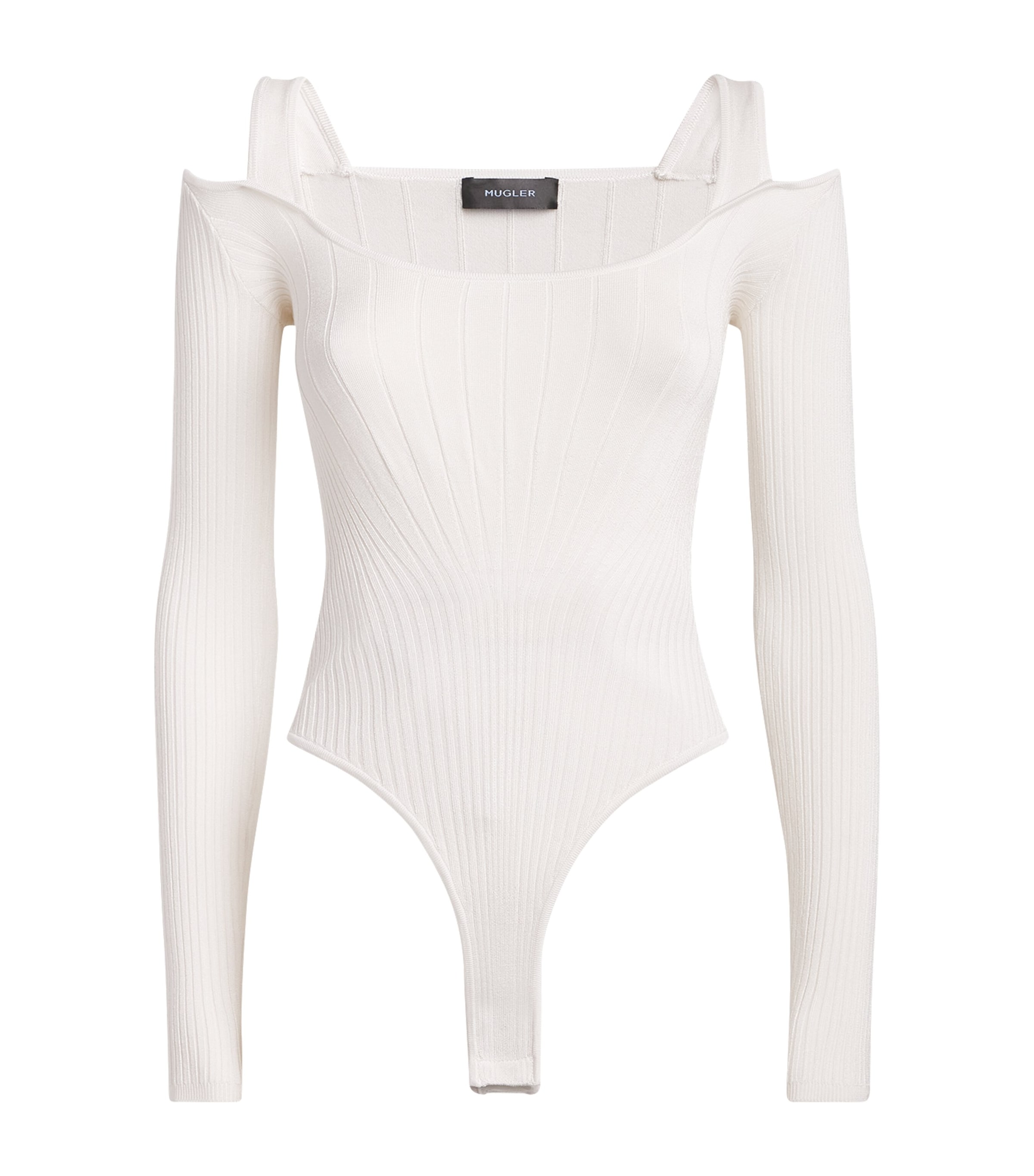 Mugler Knitted Sculpting Bodysuit In White