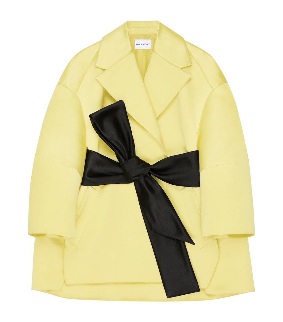 Silk Belted Cocoon Short Coat ACID YELLOW Image 1