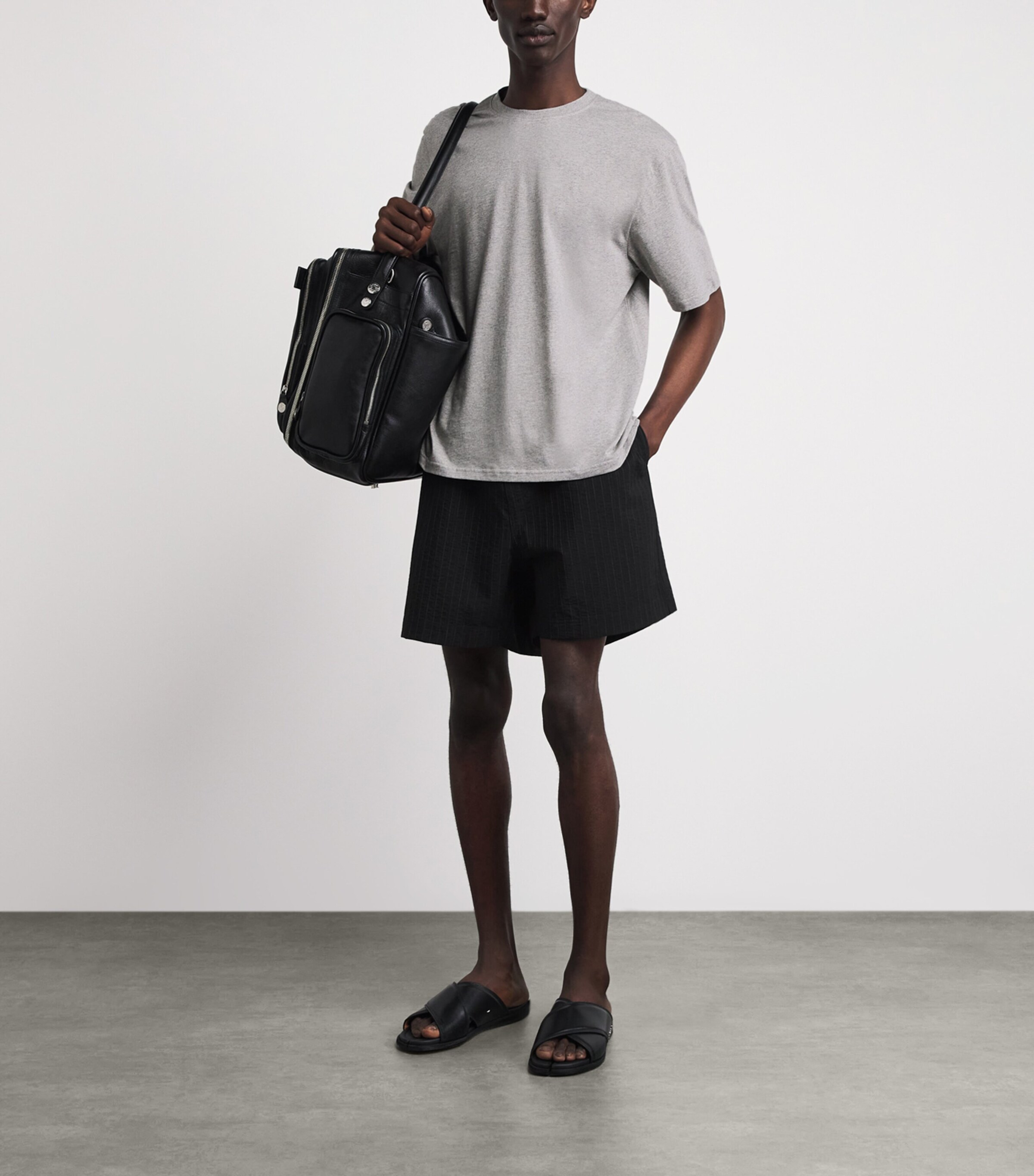 Studio Nicholson Mens Cotton Bric T-Shirt Grey Marl Image 2