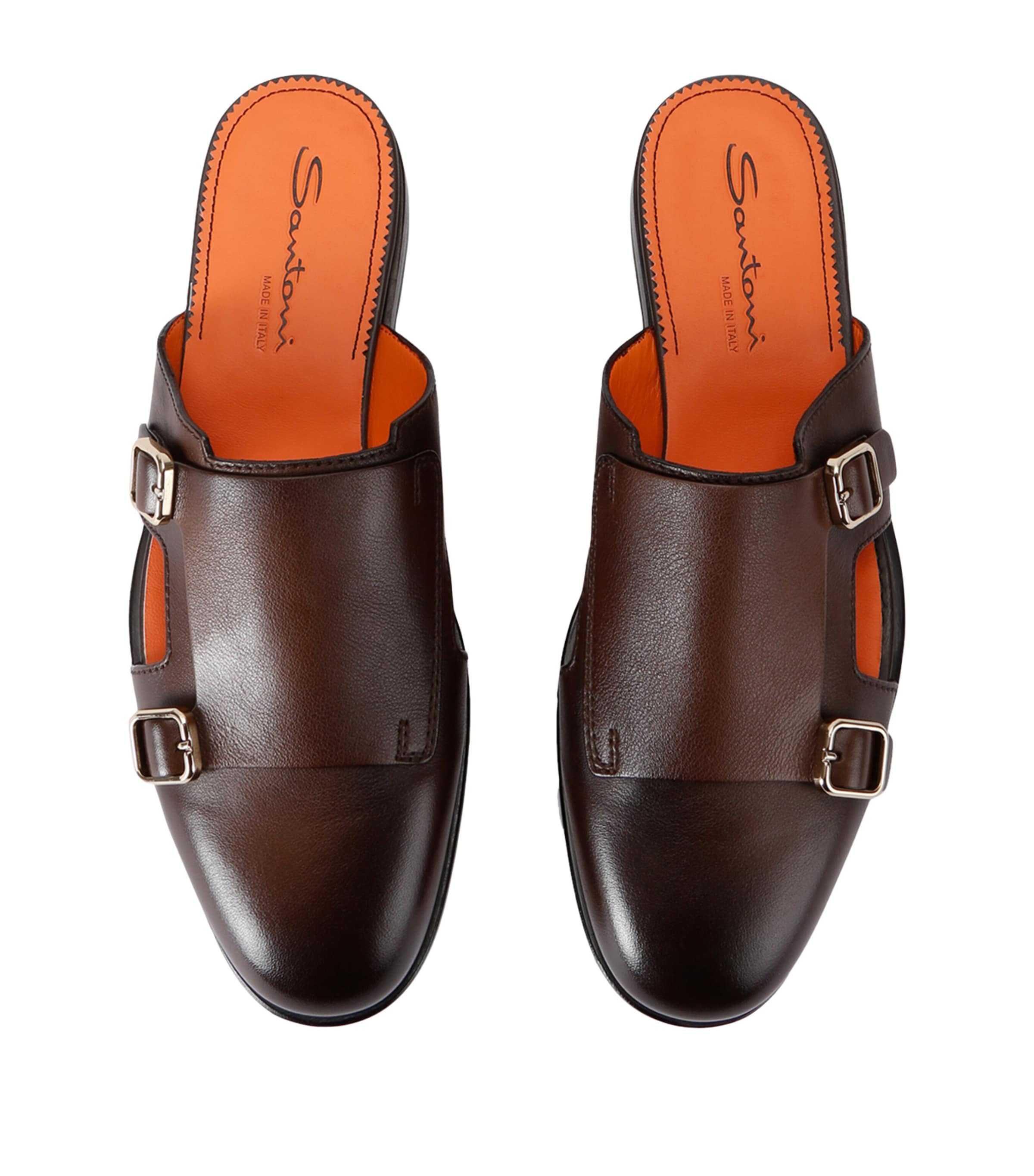 Santoni Leather Monk Slippers Dark Brown Image 4