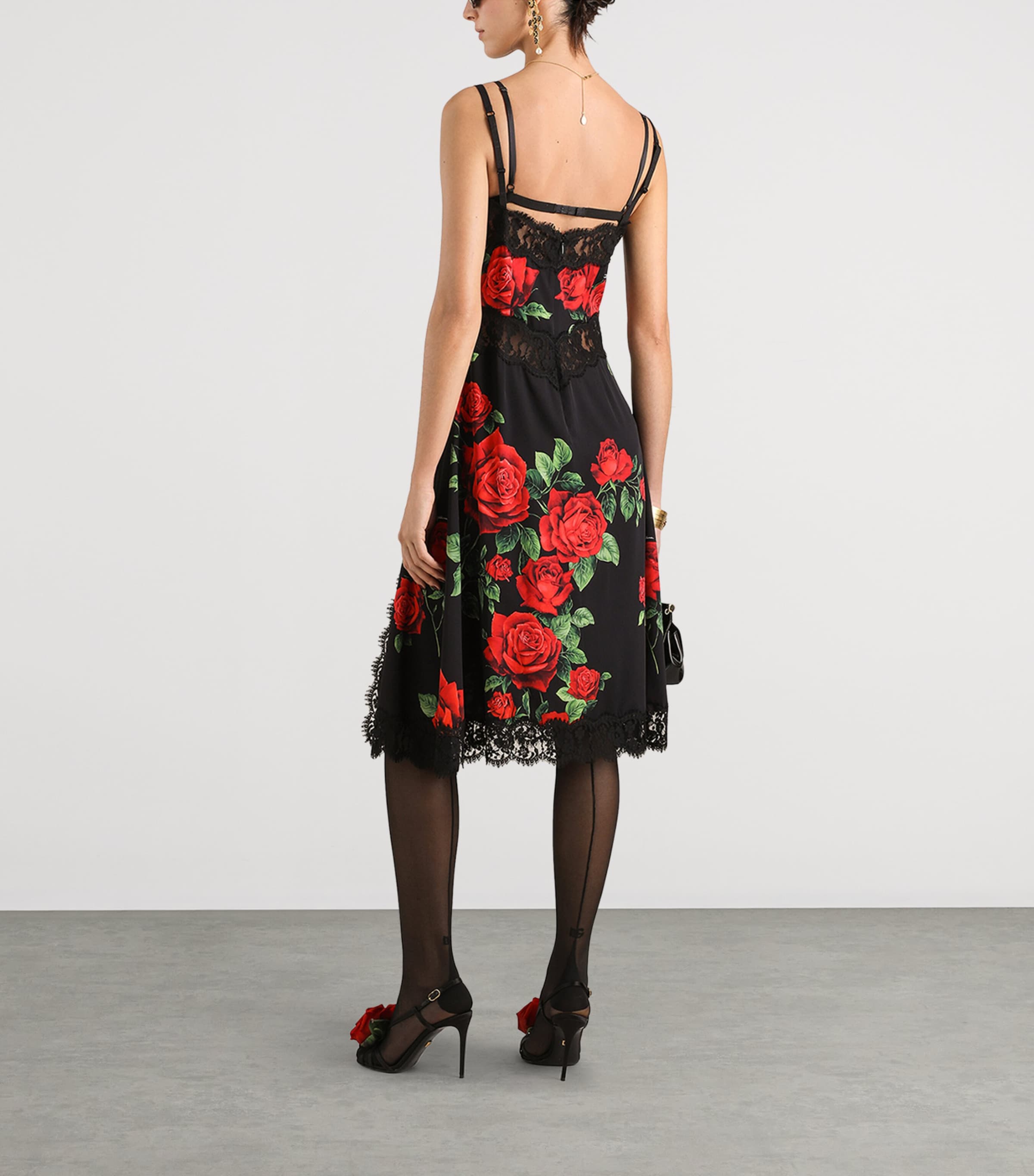 Dolce&Gabbana Womens Lace-Trim Floral Print Midi Slip Dress Rose Rosse F Image 3