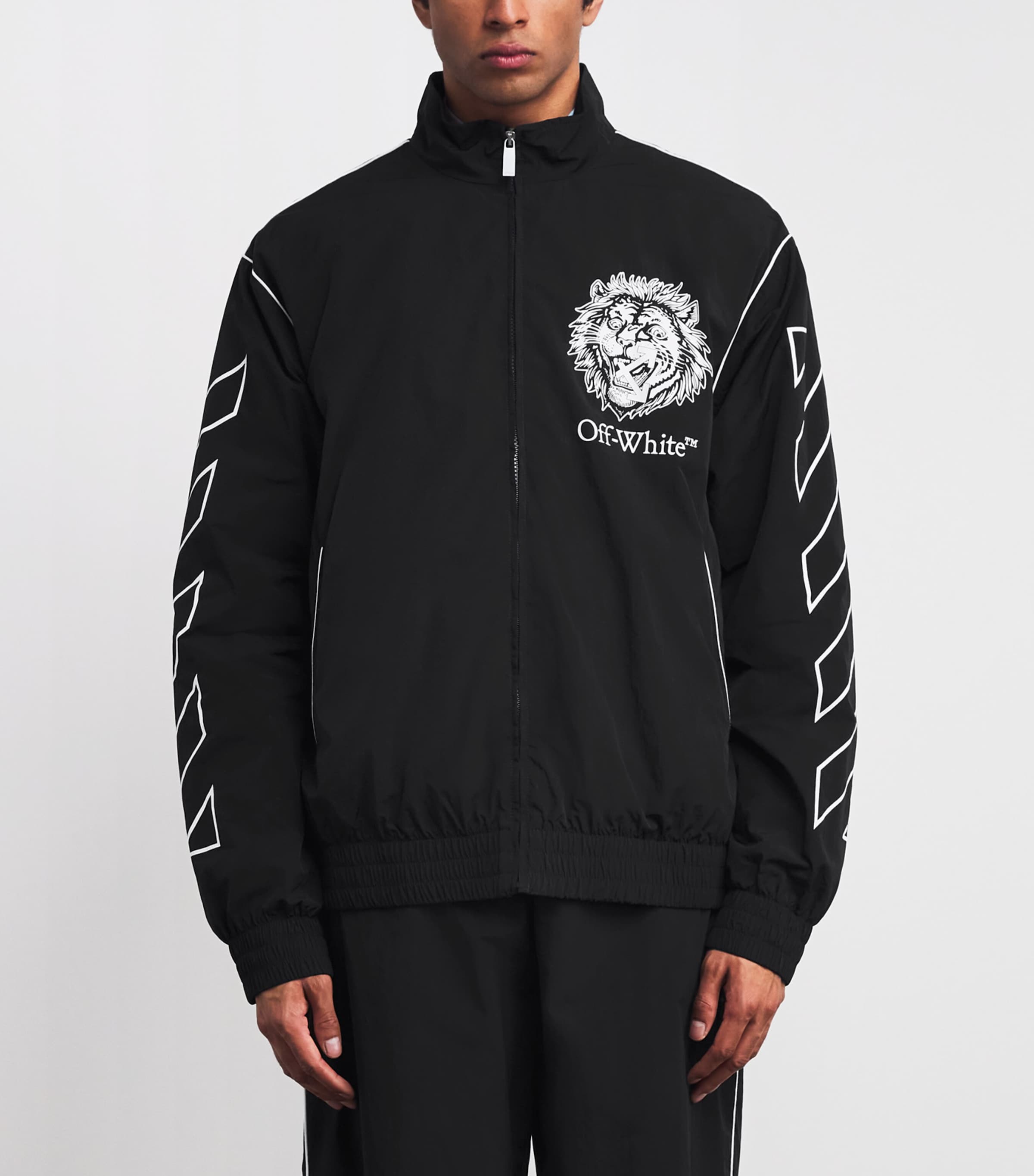 Lion Print Track Jacket BLACK-WHITE Image 3