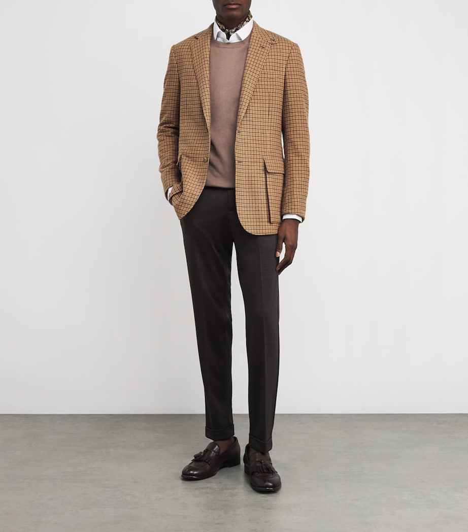 Ralph Lauren Purple Label Mens Cashmere-Wool Tweed Kent Blazer Camel Image 2