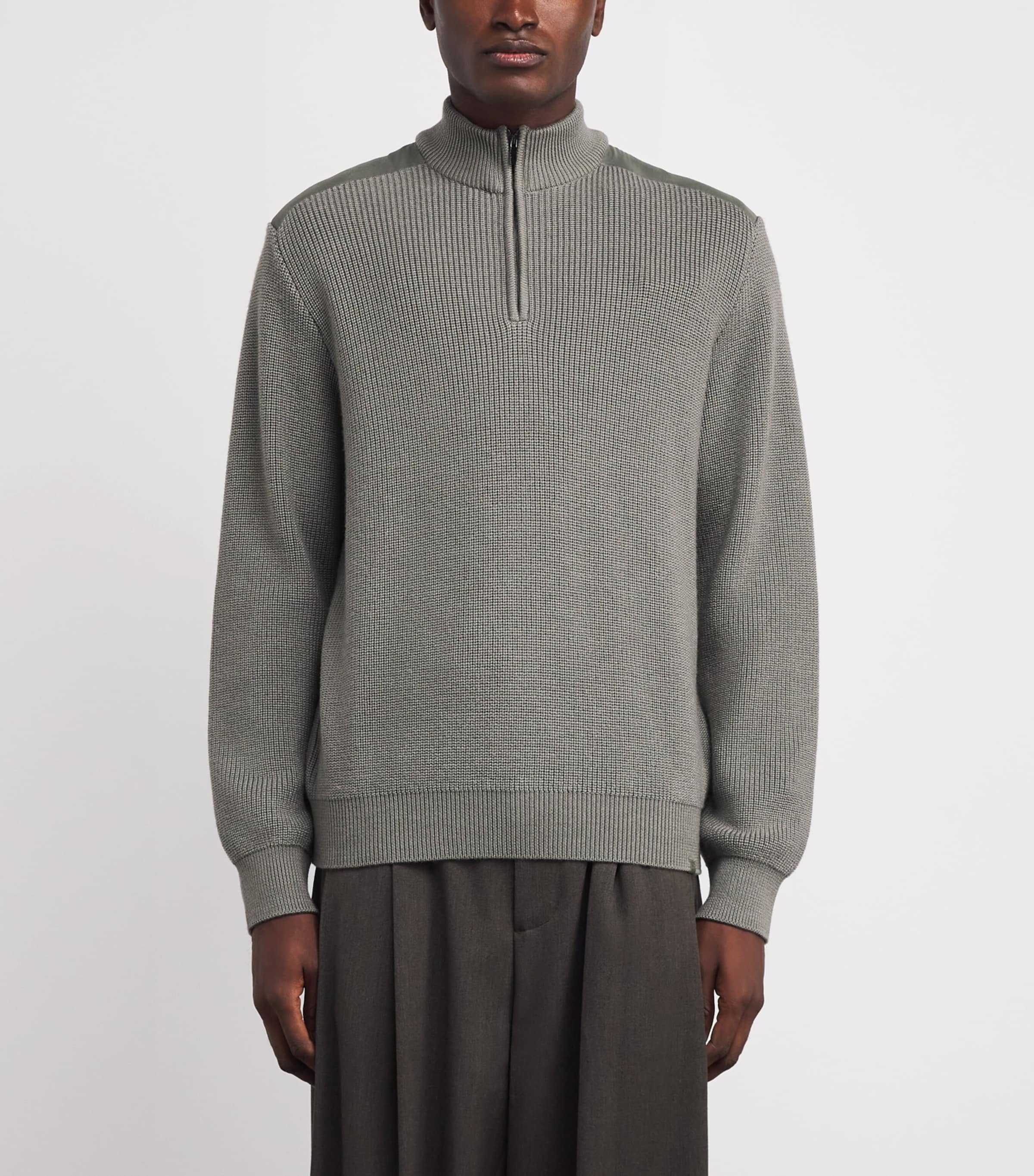 Virgin Wool-Silk Quarter-Zip Sweater 445 GREY-GREEN Image 3