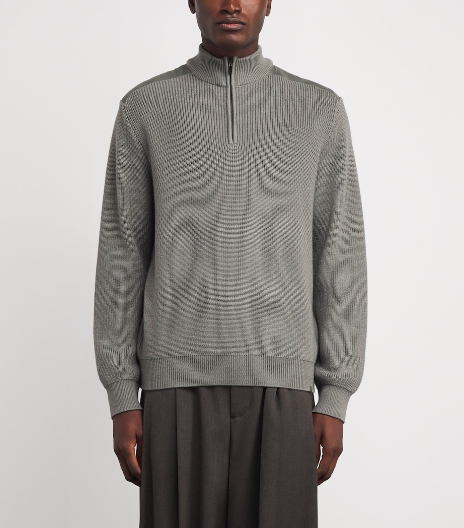 Virgin Wool-Silk Quarter-Zip Sweater 445 GREY-GREEN Image 3