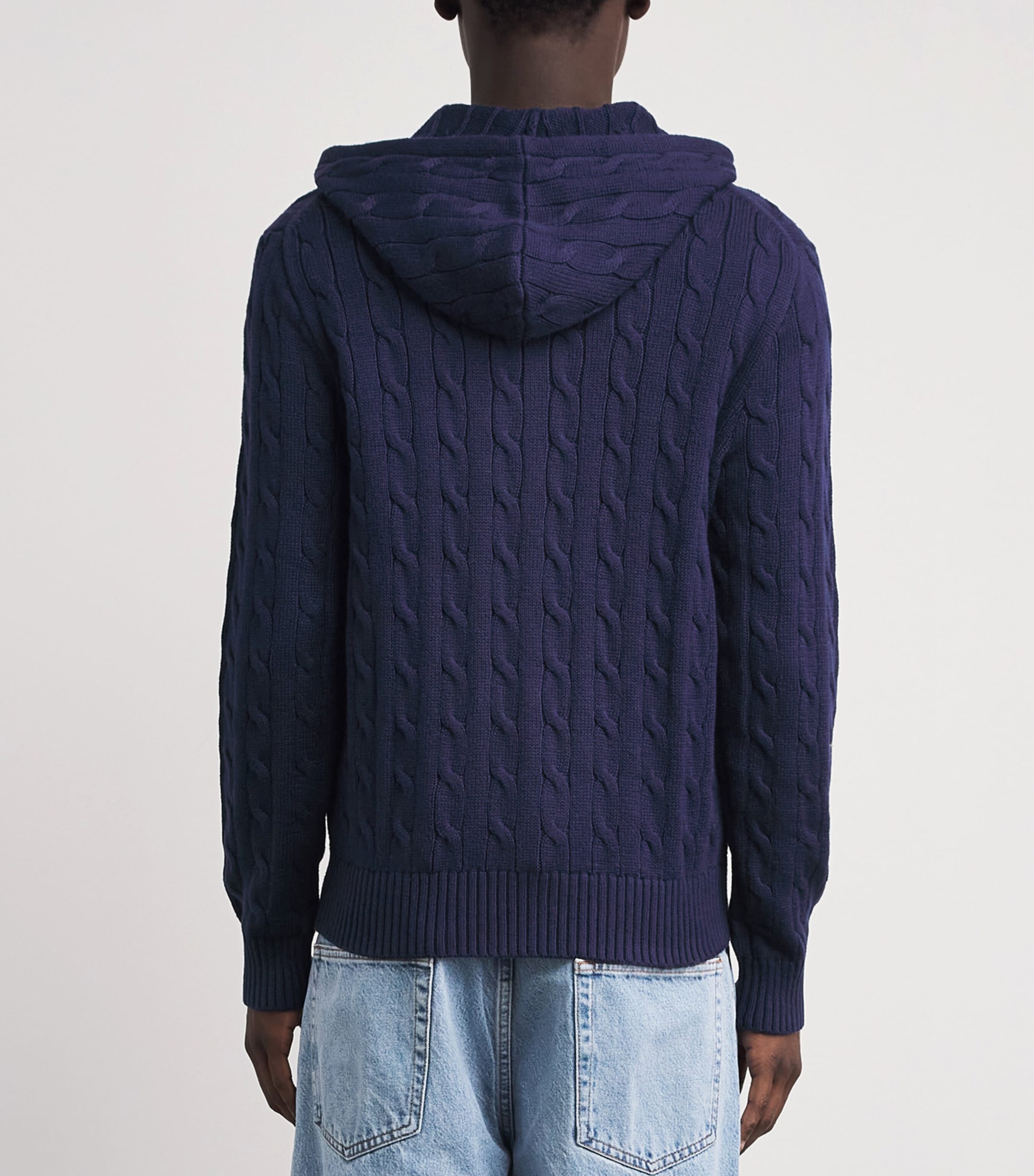 Polo Ralph Lauren Mens Cotton Cable-Knit Zip-Up Hoodie Bright Navy Image 5
