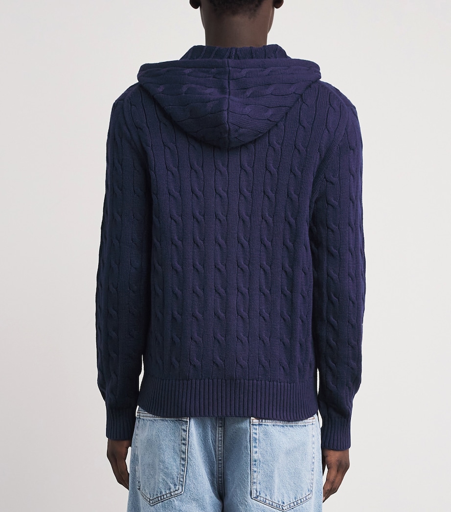 Polo Ralph Lauren Mens Cotton Cable-Knit Zip-Up Hoodie Bright Navy Image 5