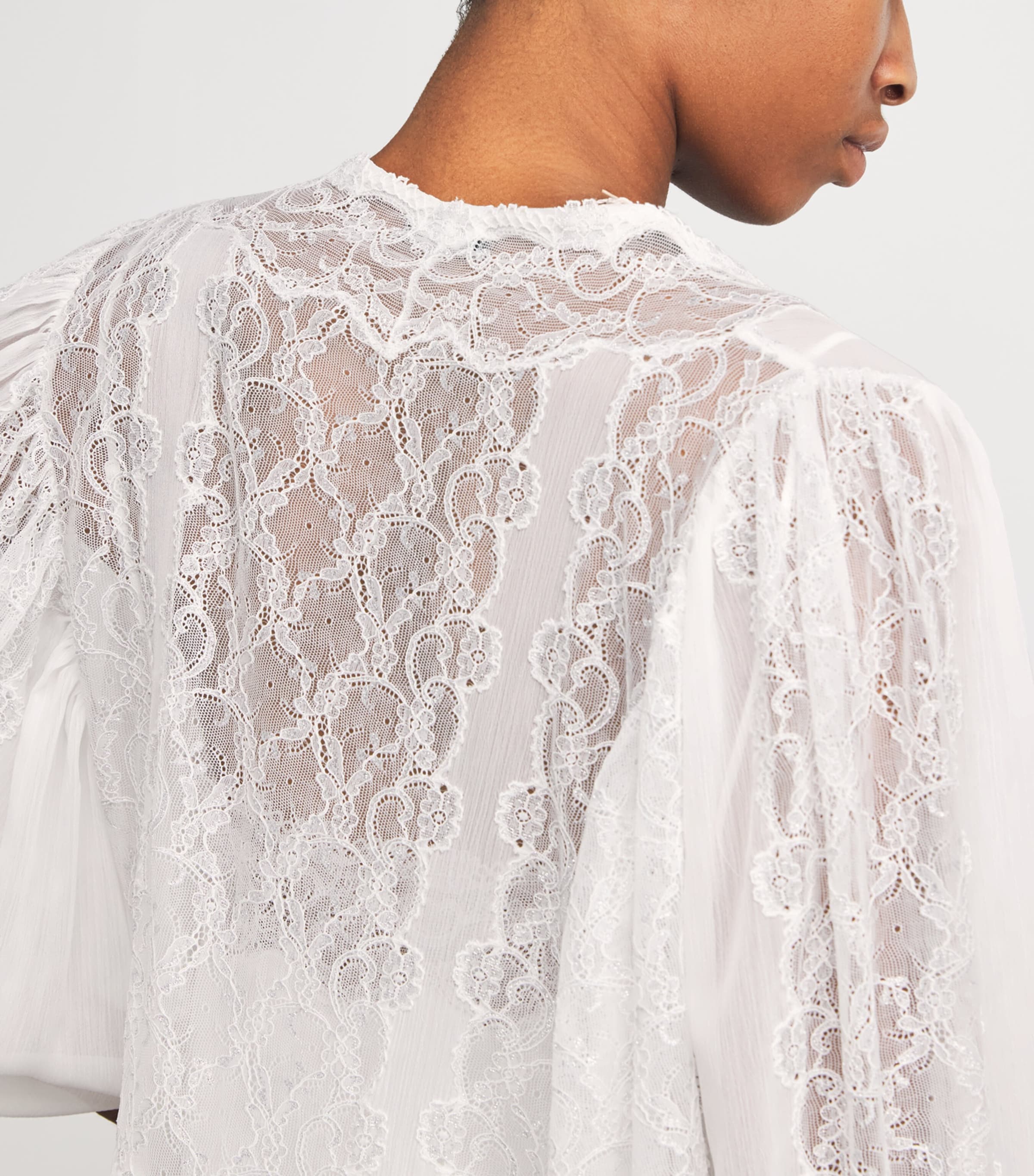 Chiffon Lace-Trim Ora Robe (XS/S) OFF WHITE/SILVE Image 6