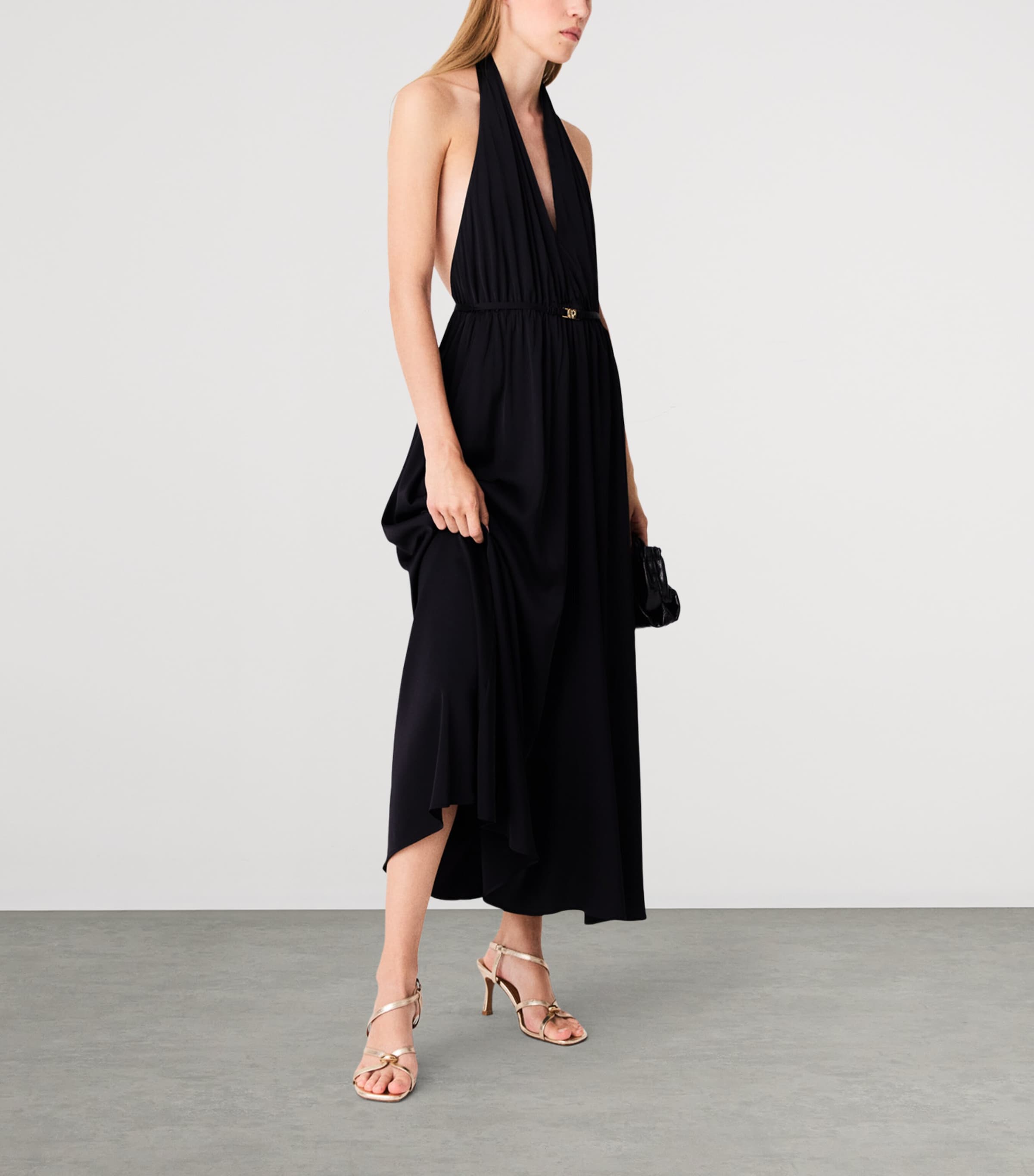 Maje Womens Plunge Halterneck Midi Dress Navy Image 5
