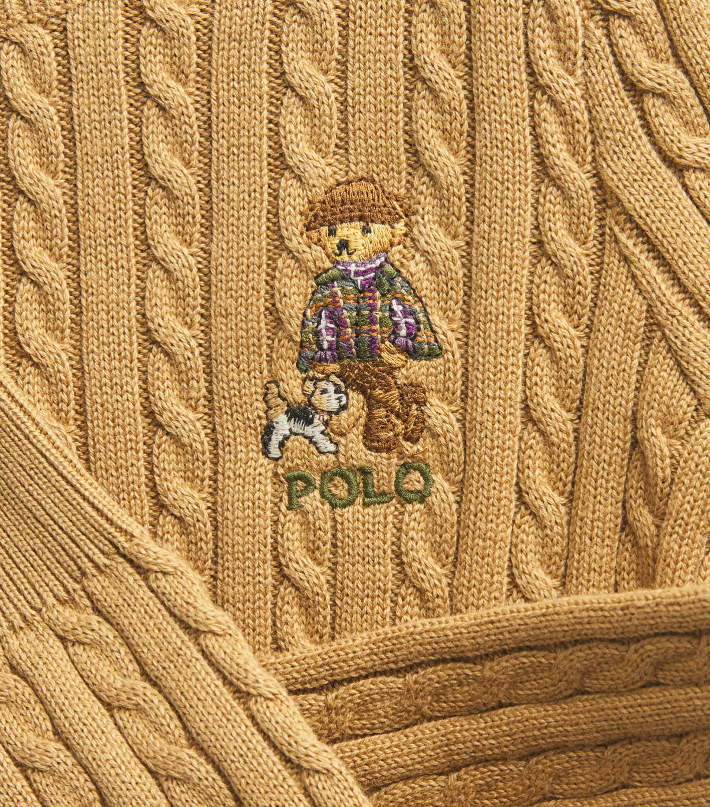 Ralph Lauren Kids Cotton Cable-Knit Polo Bear Cardigan (2-6.5 Years) Berkshire Tan Image 3