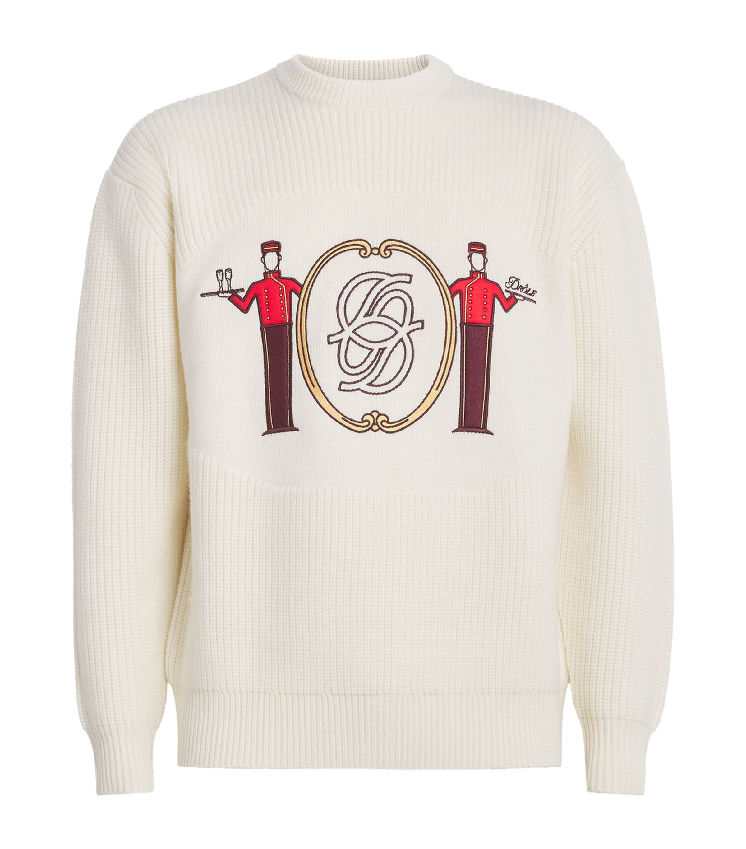 Drôle De Monsieur Merino Ribbed Groom Sweater In White