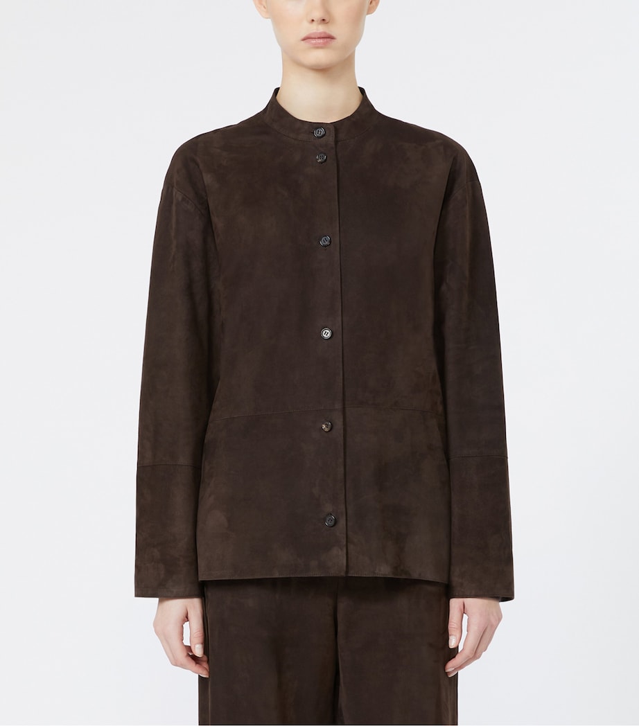 Max Mara Womens Suede Stand-Collar Jacket Brown Image 3