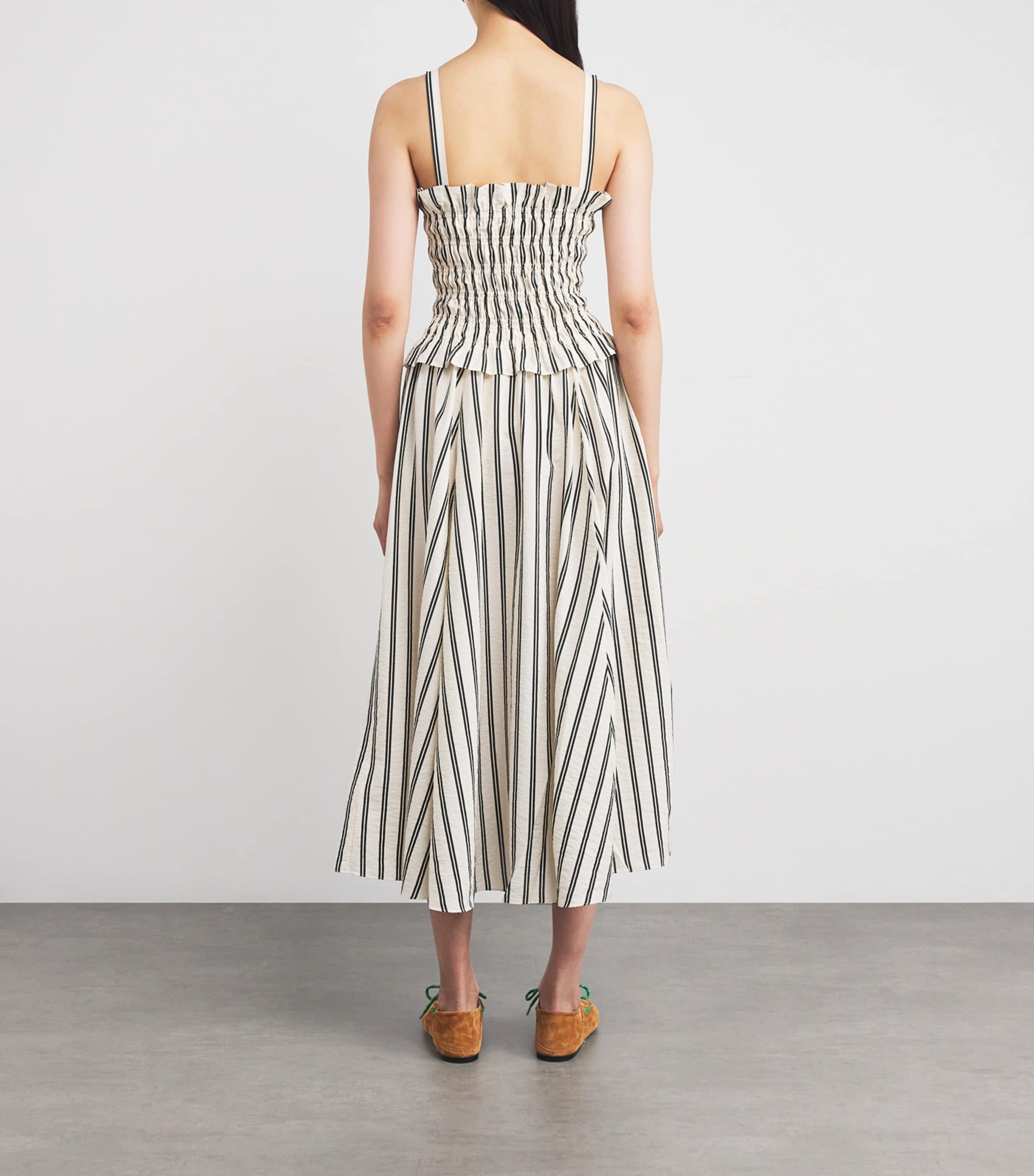 striped silk blend dress save your wishlist polo ralph lauren Ralph Lauren Shirred Striped Silk-Blend Midi Dress - Beige
