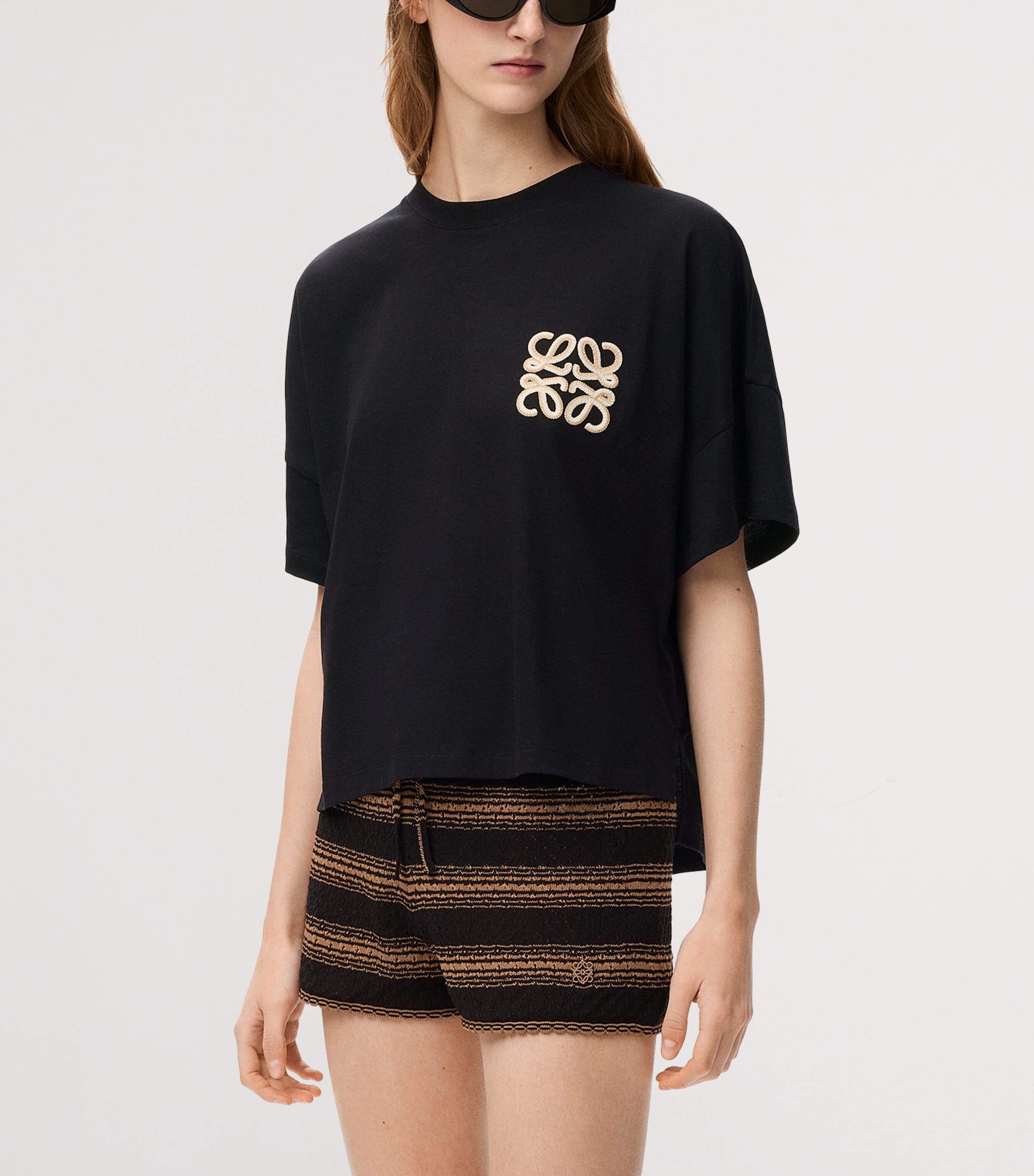 LOEWE Womens x Paula’s Ibiza Stretch-Cotton Anagram T-shirt Black Image 3
