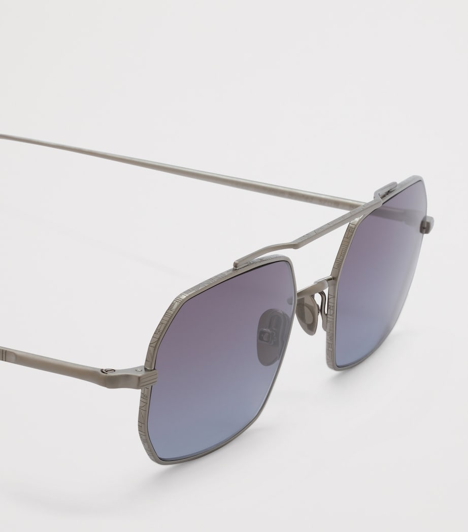Ahlem Clovis Ruthenium Rectangle Sunglasses Ruthenium/ Blu Grad Image 3