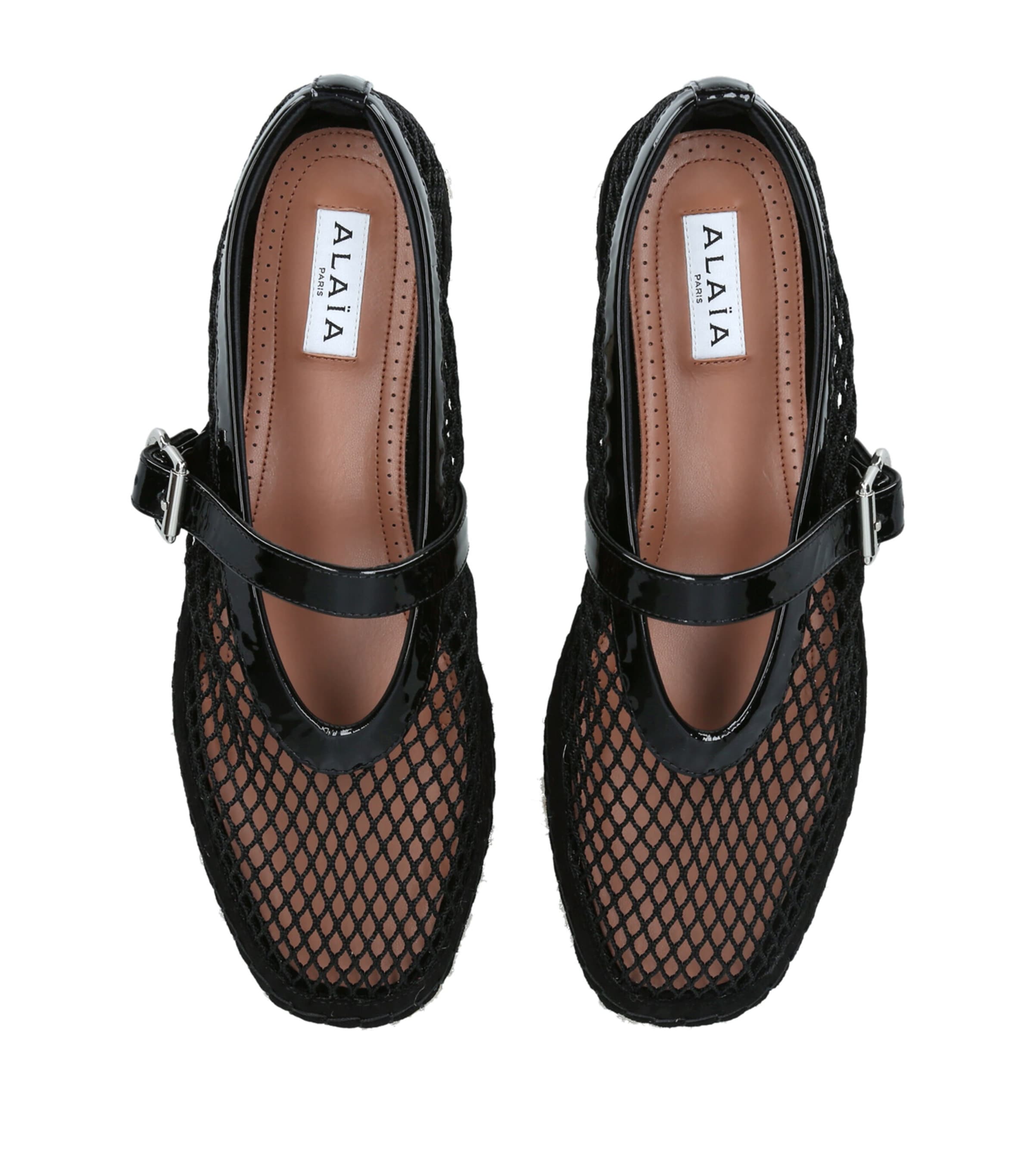 Alaïa Mesh-Leather Espadrille Ballet Flats Black Image 3