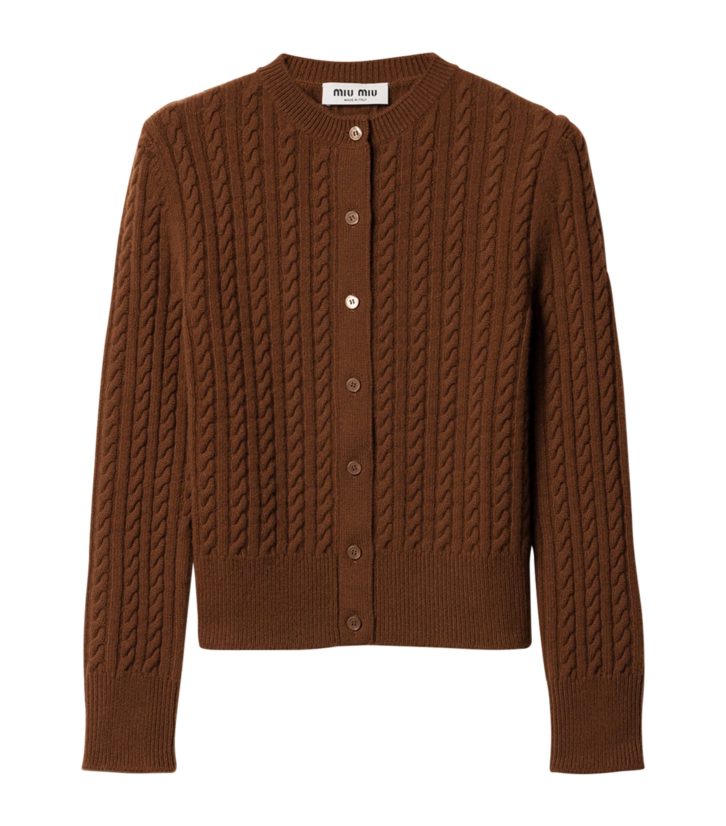 Miu Miu Womens Cashmere Cable-Knit Cardigan Image 1