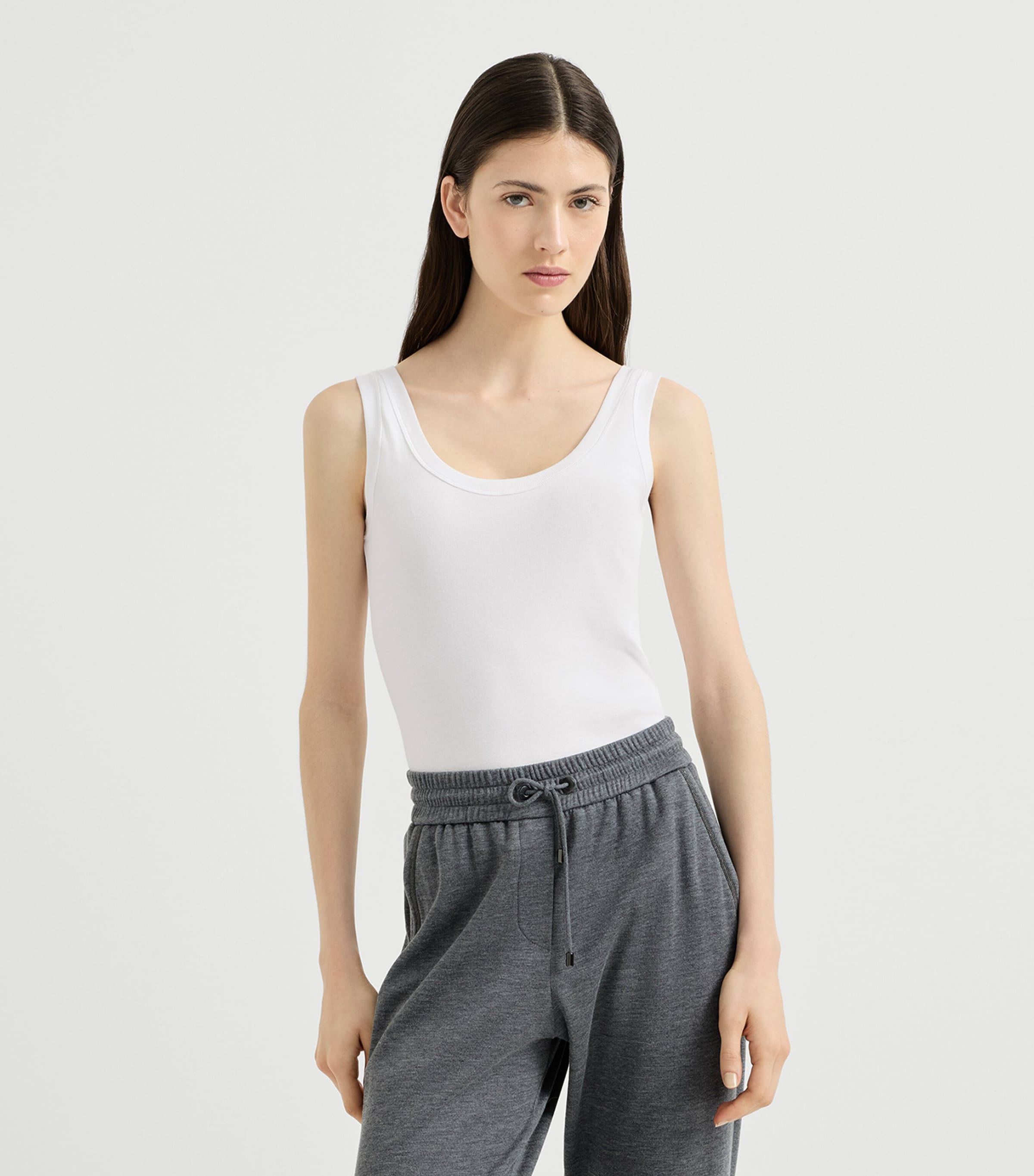 Brunello Cucinelli Womens Stretch-Cotton Ribbed Tank Top Image 4
