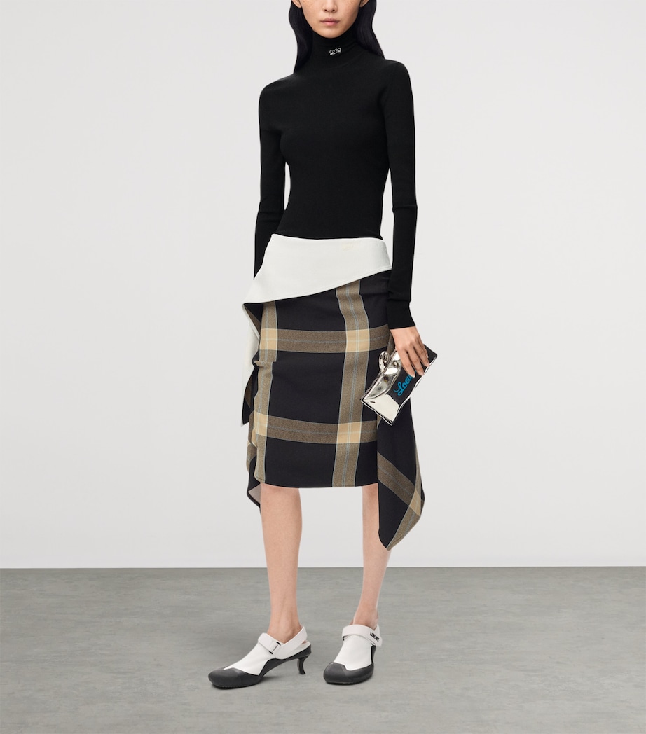 LOEWE Womens Draped Check Mini Skirt Black/beige Image 2