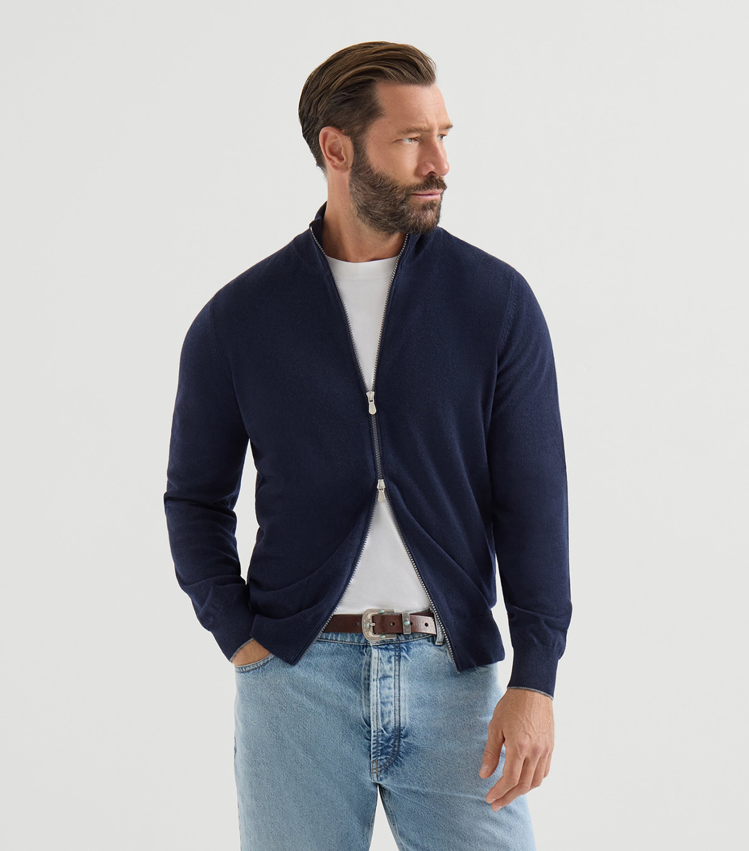Brunello Cucinelli Mens Cashmere Zip-Up Cardigan Image 3