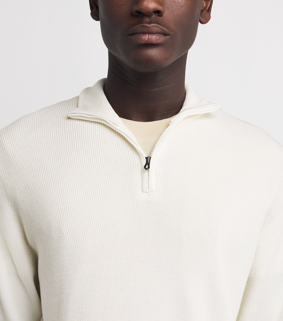 Sease Mens Virgin Wool Quarter-Zip Sweatshirt White Image 3
