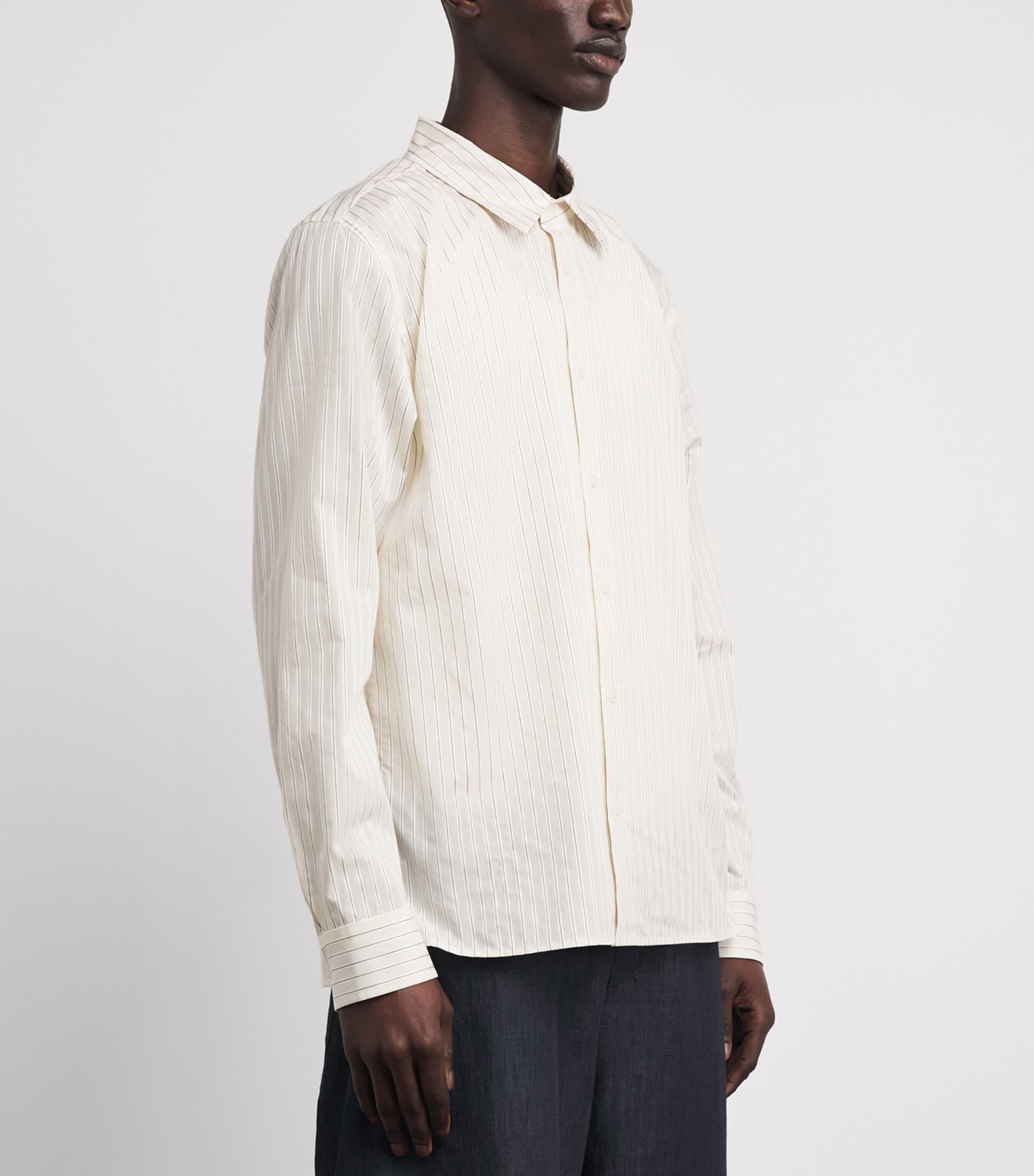 Simkhai Mens Cotton-Blend Pinstripe Shirt Ivory Stripe Image 4