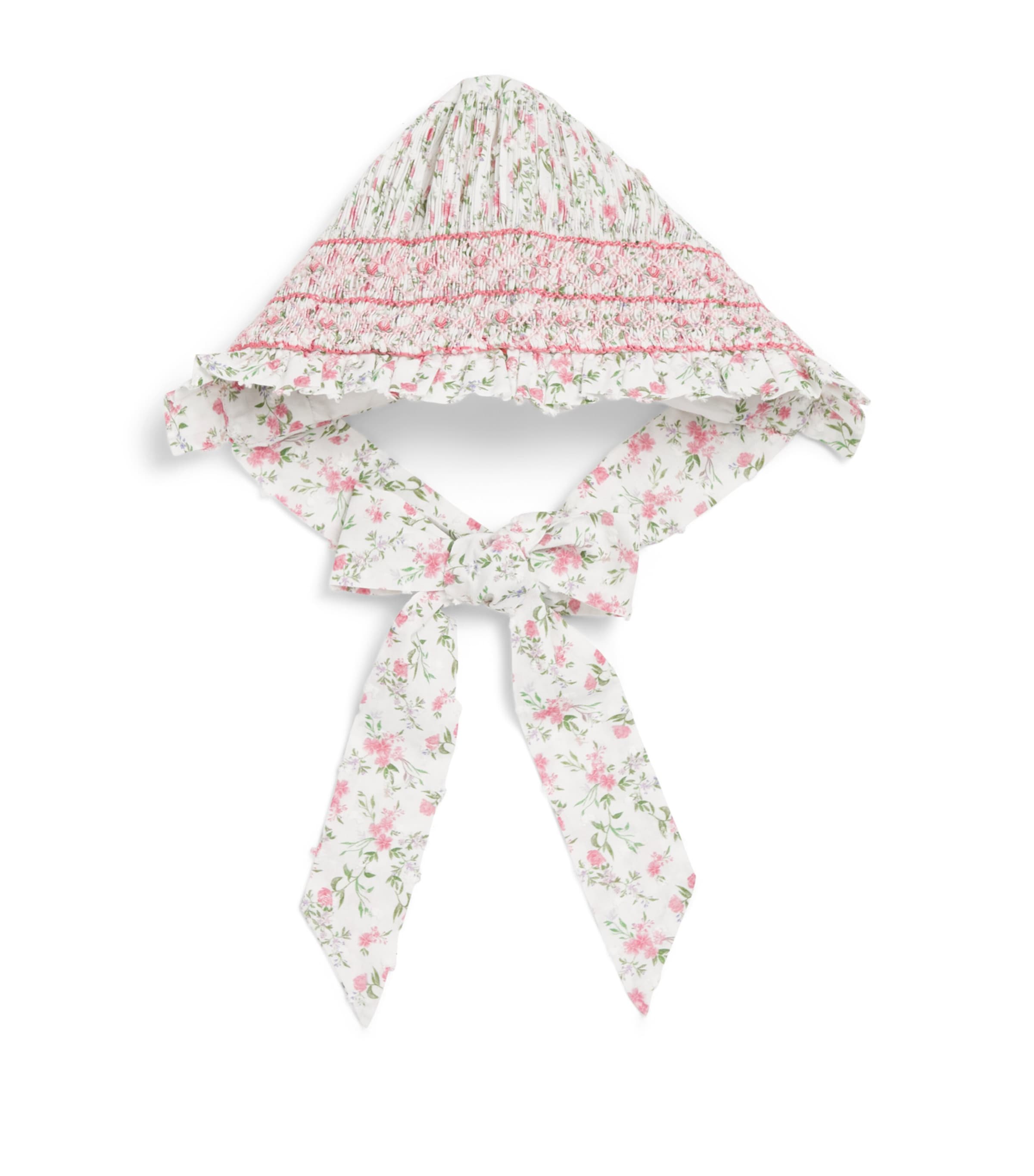 PEPA LONDON Cotton Hand-Smocked Floral Bonnet Pink Image 1