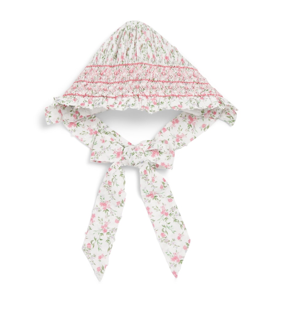 PEPA LONDON Cotton Hand-Smocked Floral Bonnet Pink Image 1