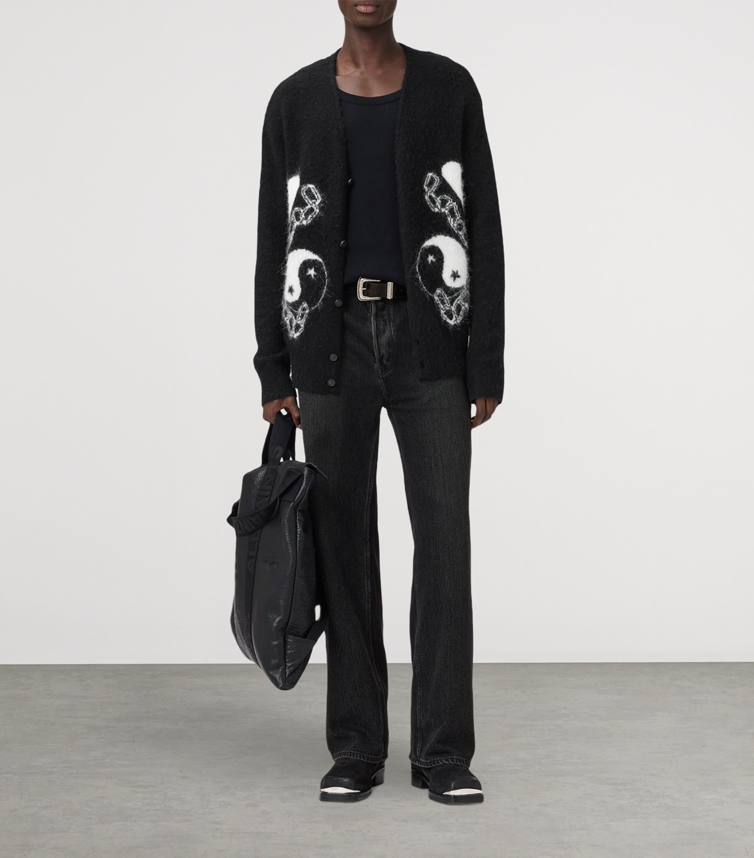 Wool-Blend Reflections Cardigan BLACK/CHALK WHITE Image 3