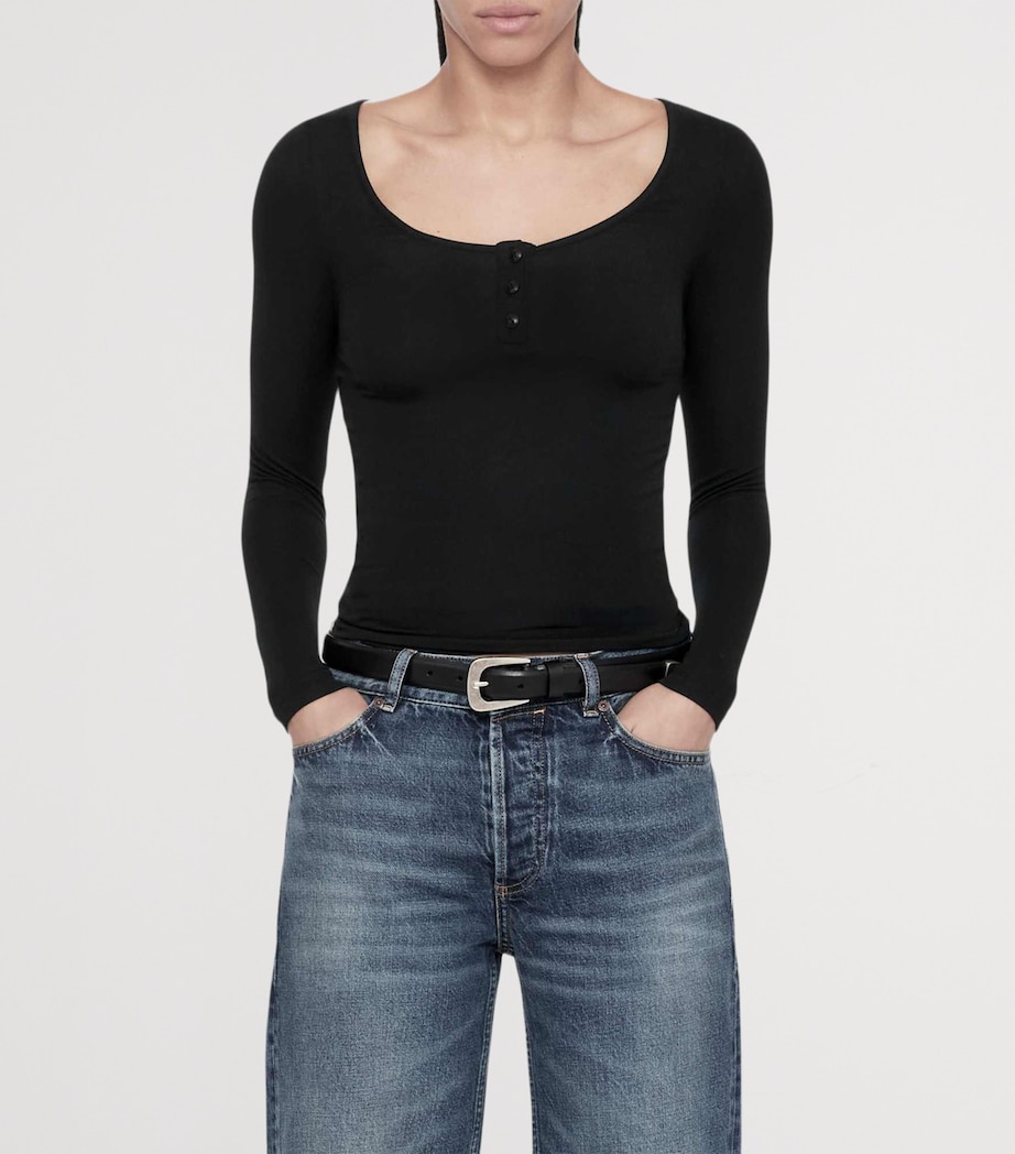 AllSaints Womens Jules Henley Long-Sleeve T-Shirt Jet Black Image 3