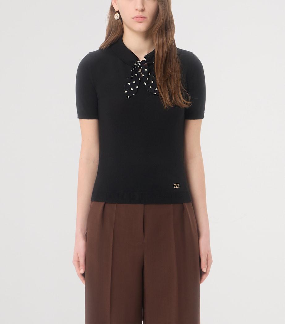 Valentino Womens Virgin Wool-Blend Necktie Slim Polo Sweater Image 3