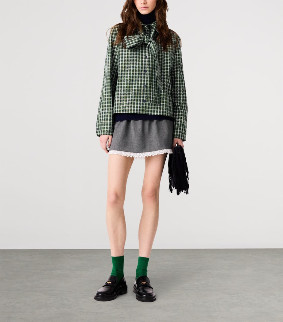 Maje Womens Cotton Check Embellished Shirt Green Image 2