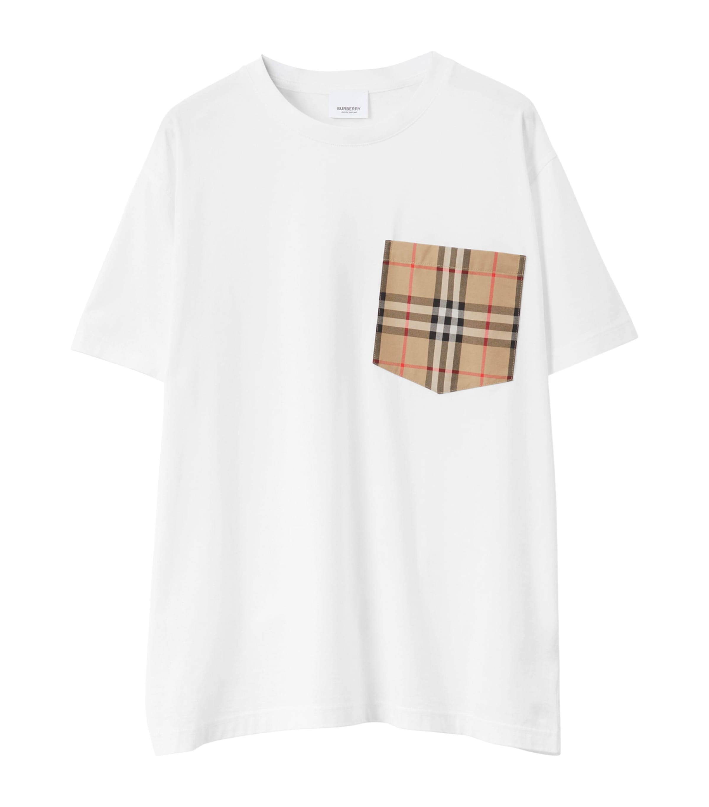 Burberry Women White Jersey Checked Twill-trimmed Cotton-jersey T-shirt Tee Shirt In White