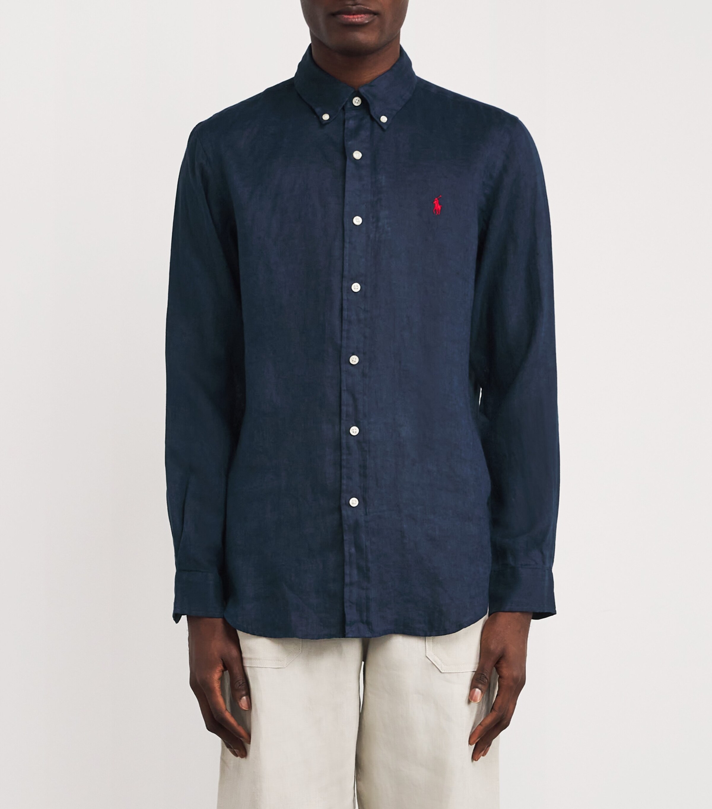 Polo Ralph Lauren Mens Linen Custom Fit Shirt Navy Image 3