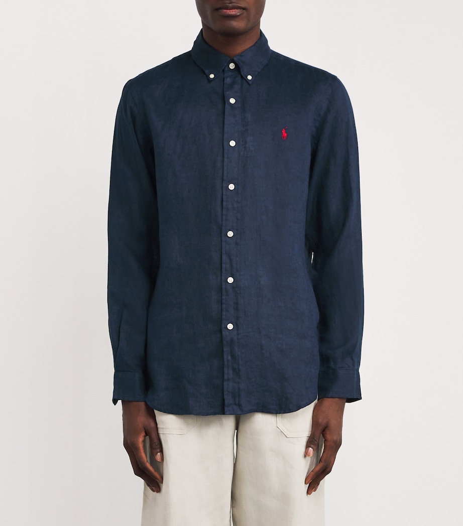Polo Ralph Lauren Mens Linen Custom Fit Shirt Navy Image 3