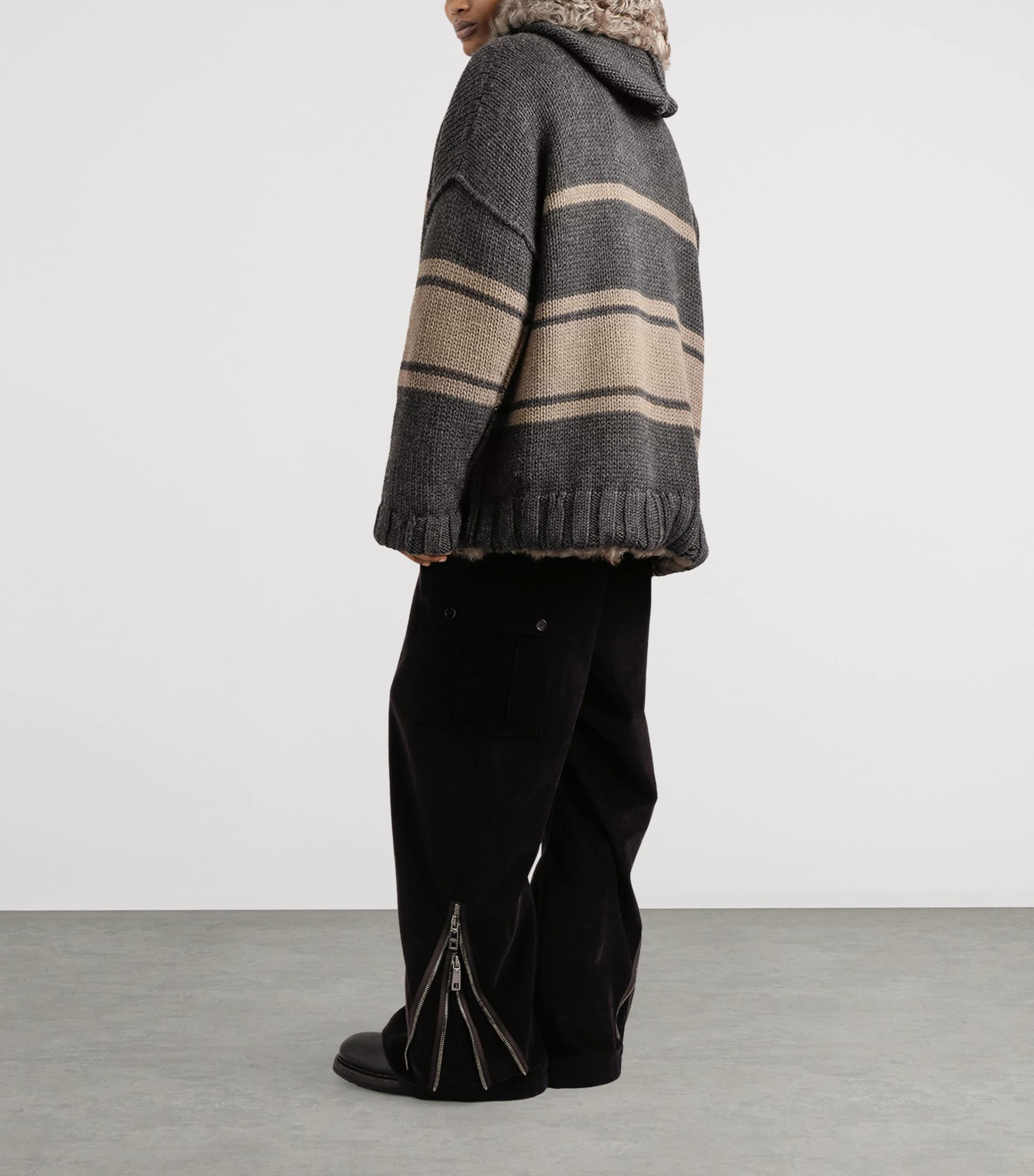 Wool Fur-Trimmed Hoodie N9831-GRIGIO/TORTORA Image 3