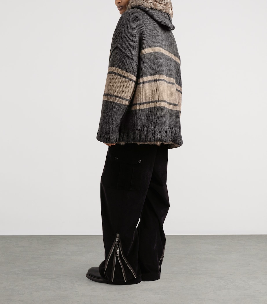 Wool Fur-Trimmed Hoodie N9831-GRIGIO/TORTORA Image 3