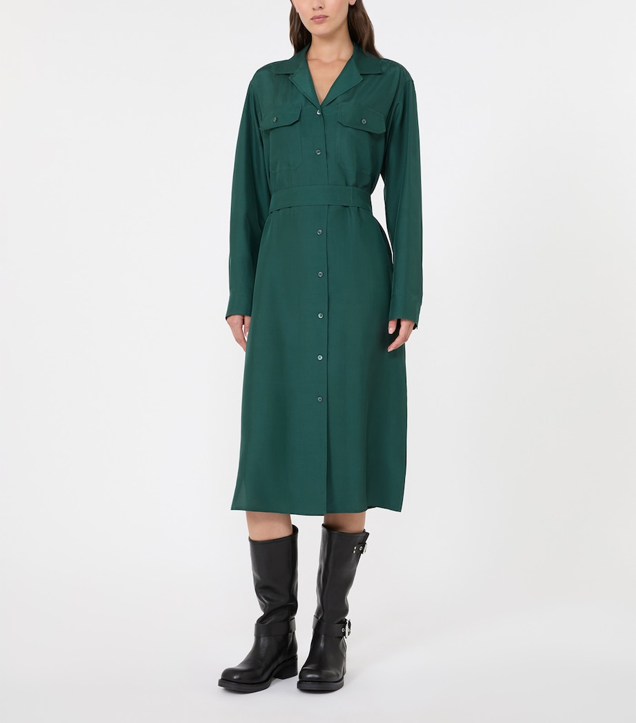 Weekend Max Mara Womens Silk Midi Shirt Dress Dark Green Image 3