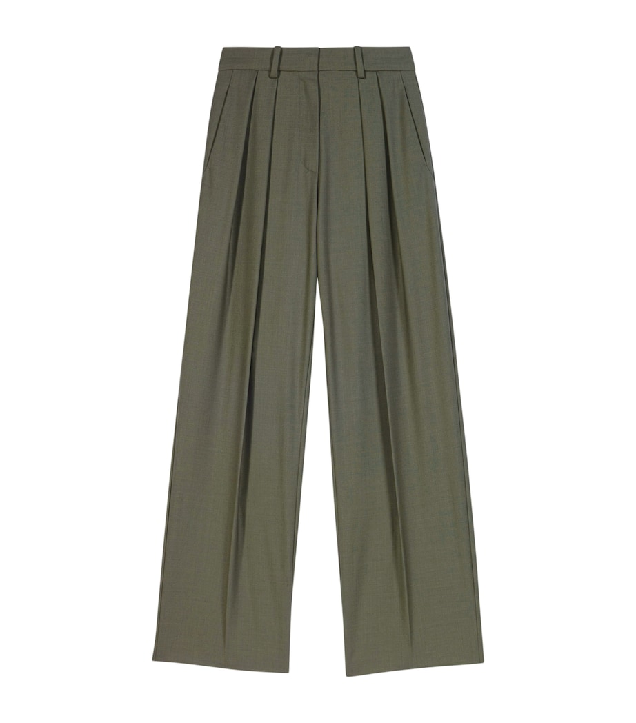 Maje Womens Wool-Blend Pleated Trousers Khaki Image 1