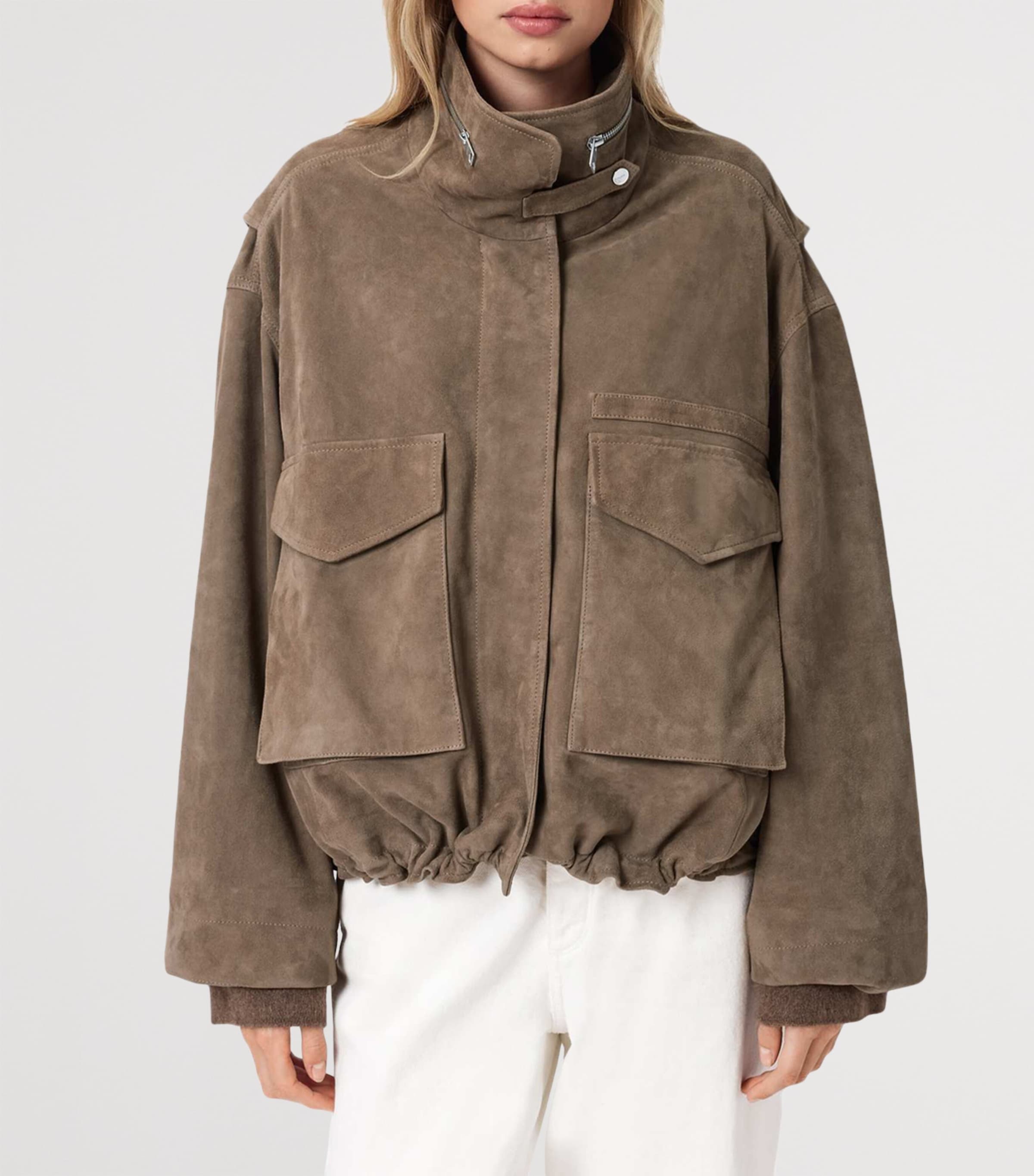 AllSaints Womens Suede Clay Bomber Jacket Walnut Brown Image 4