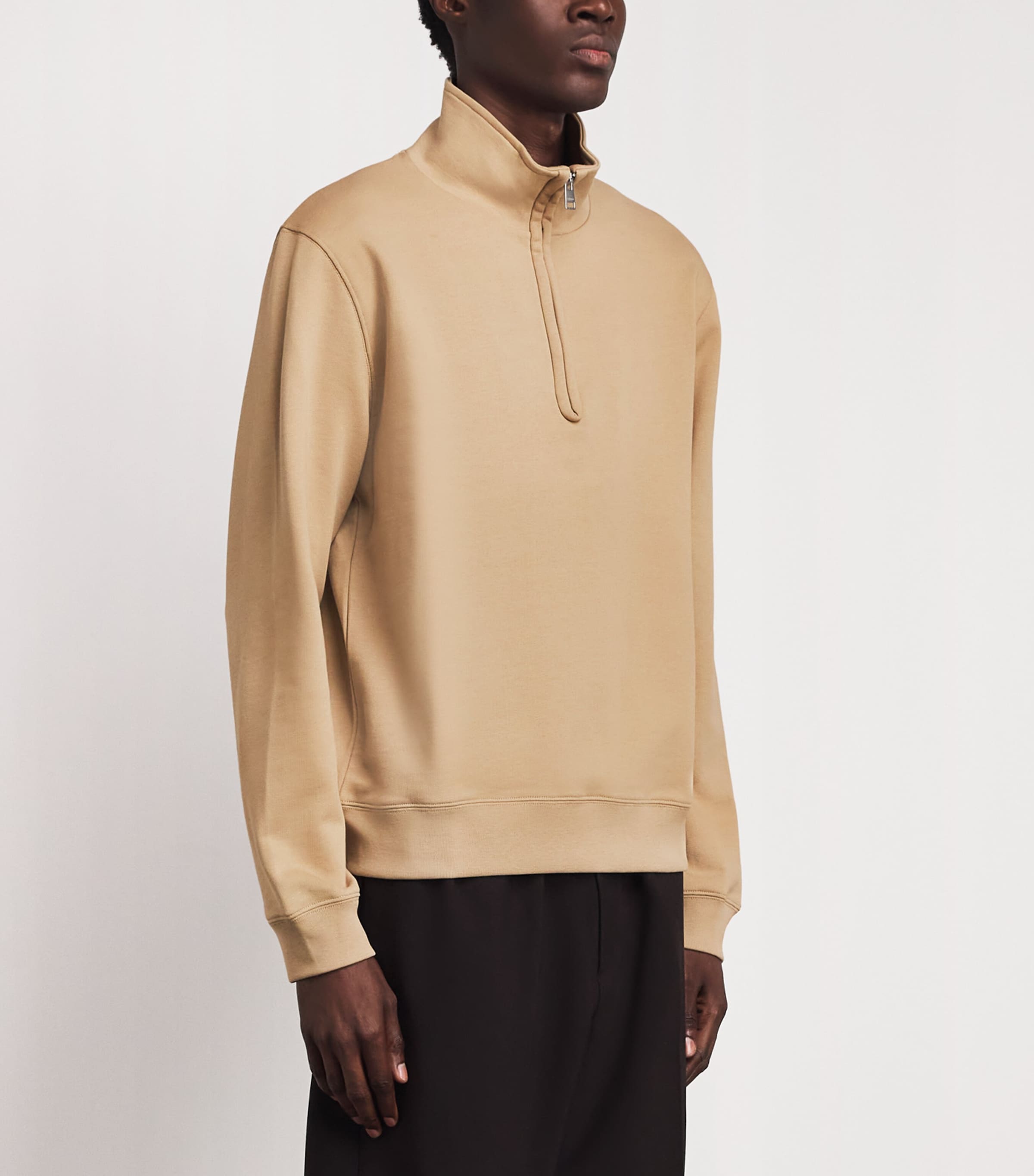 Sandro Paris Mens Cotton Half-Zip Sweatshirt Cappucino Image 4