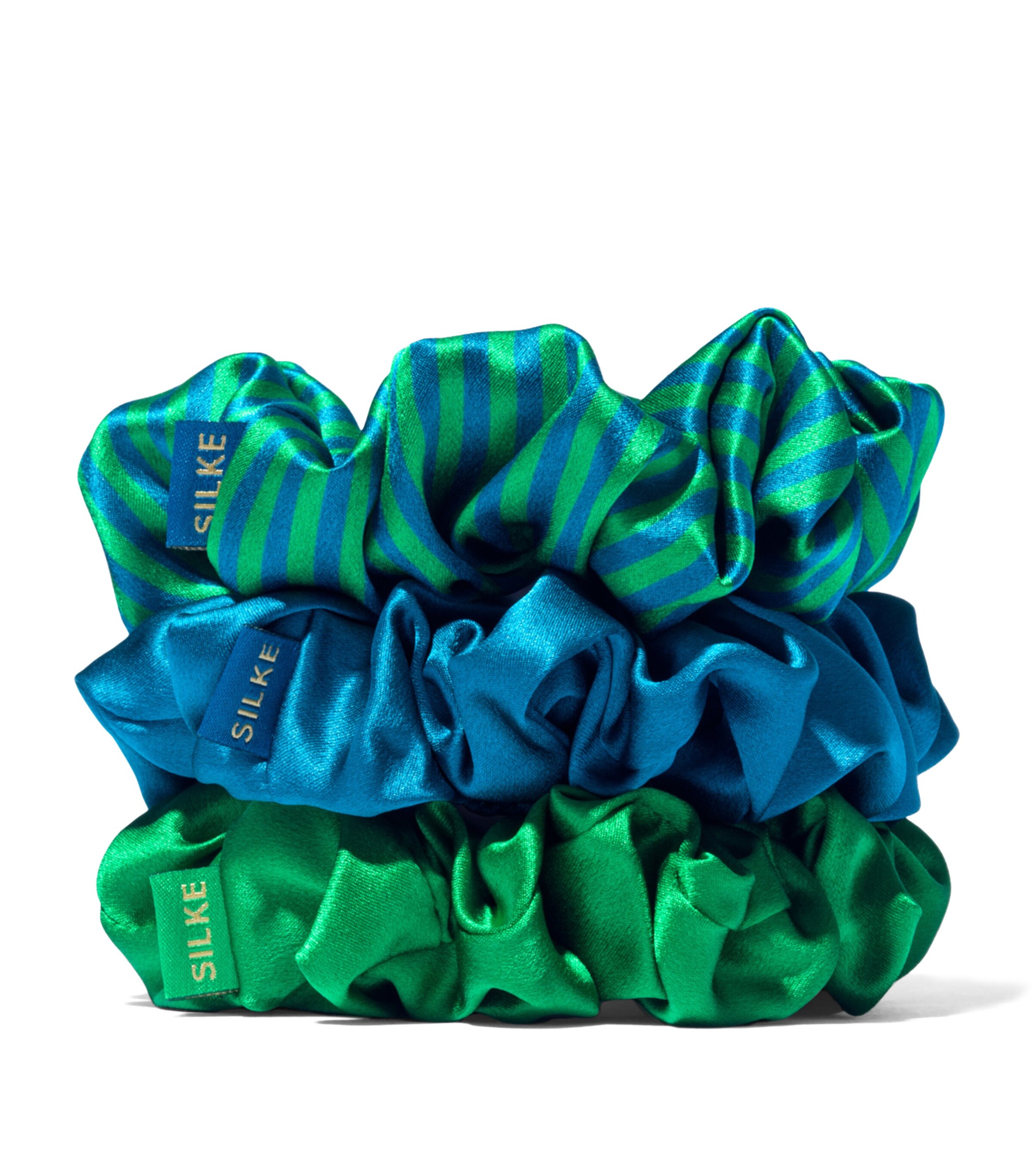 Mulberry Silk Hair Scrunchies (Set of 3) ISLA PACK - BLUE AND GREEN Image 2