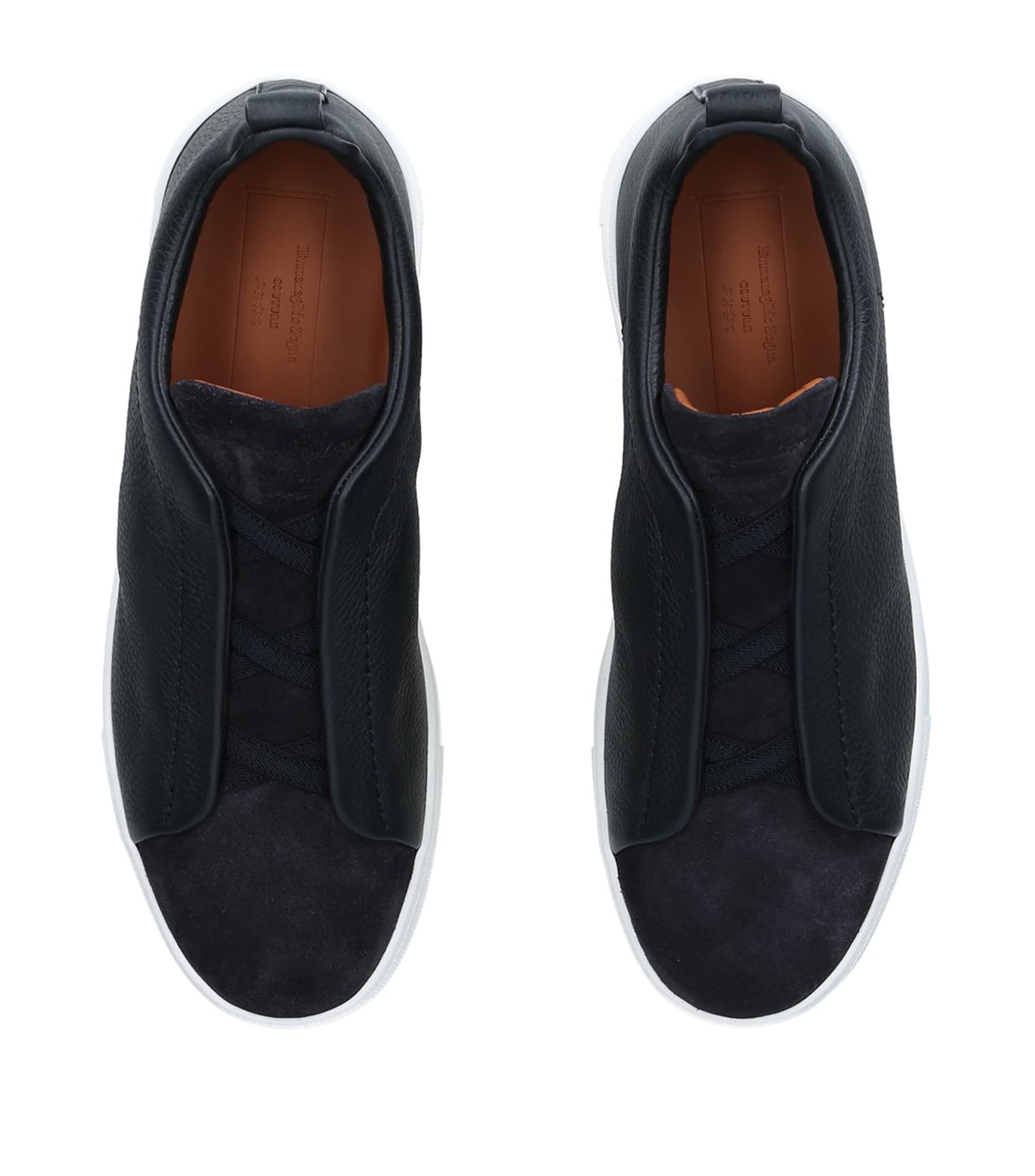 Zegna Leather Triple Stitch Sneakers Navy Image 4