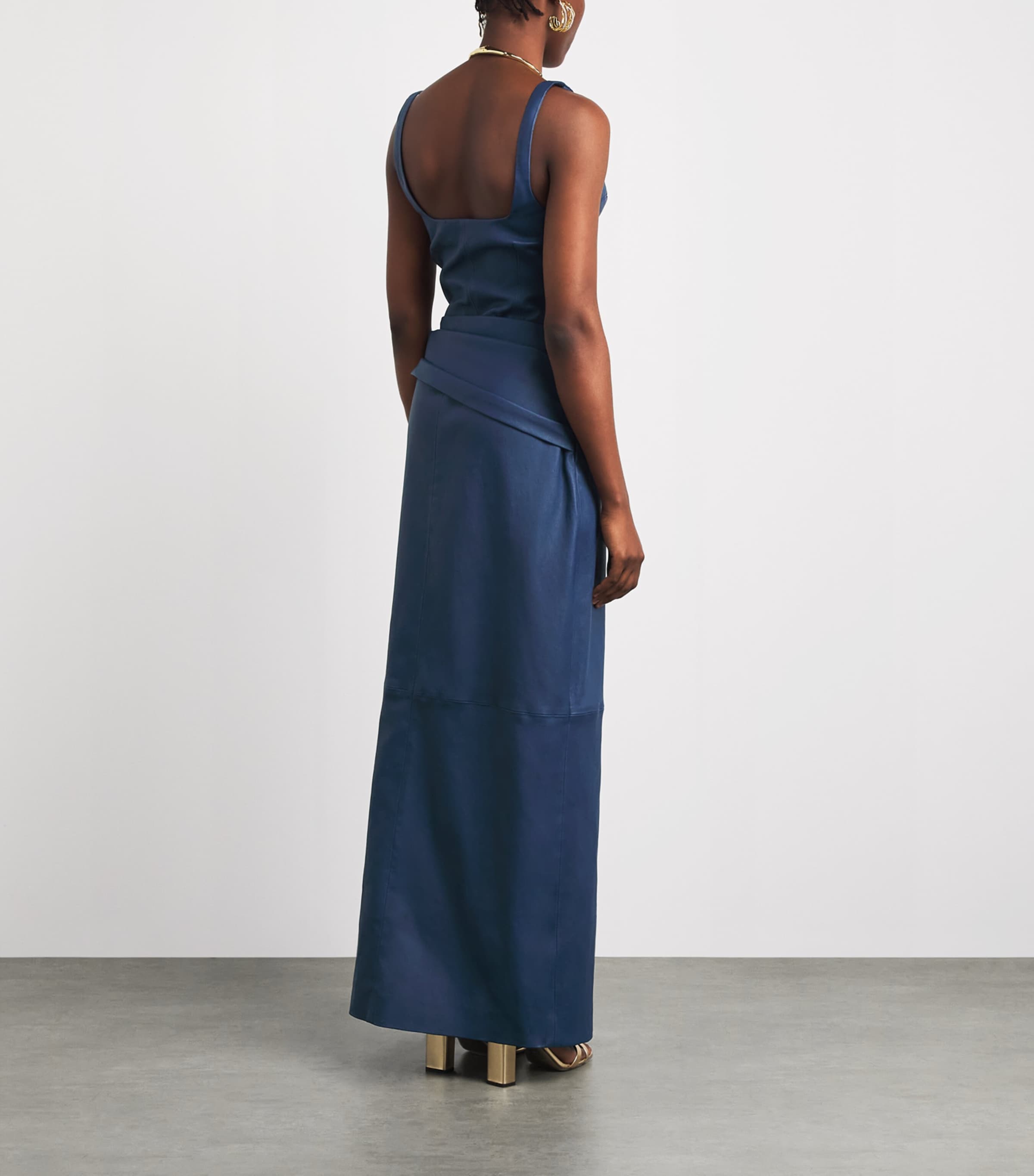 Simkhai Womens Leather Draped Lyle Maxi Dress Dark Indigo Image 4