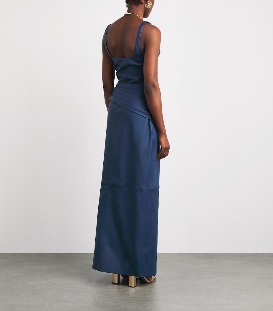 Simkhai Womens Leather Draped Lyle Maxi Dress Dark Indigo Image 4