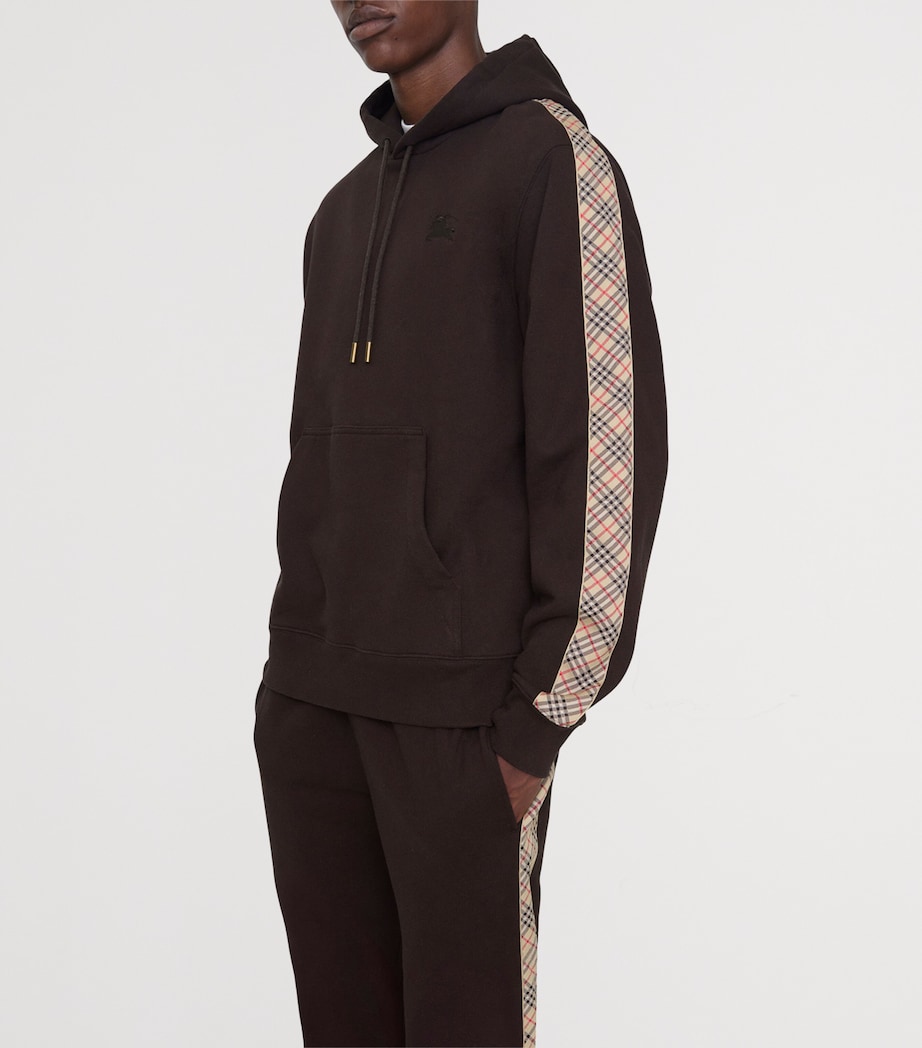Cotton Check-Trim Slim Hoodie CLOVE BROWN Image 2