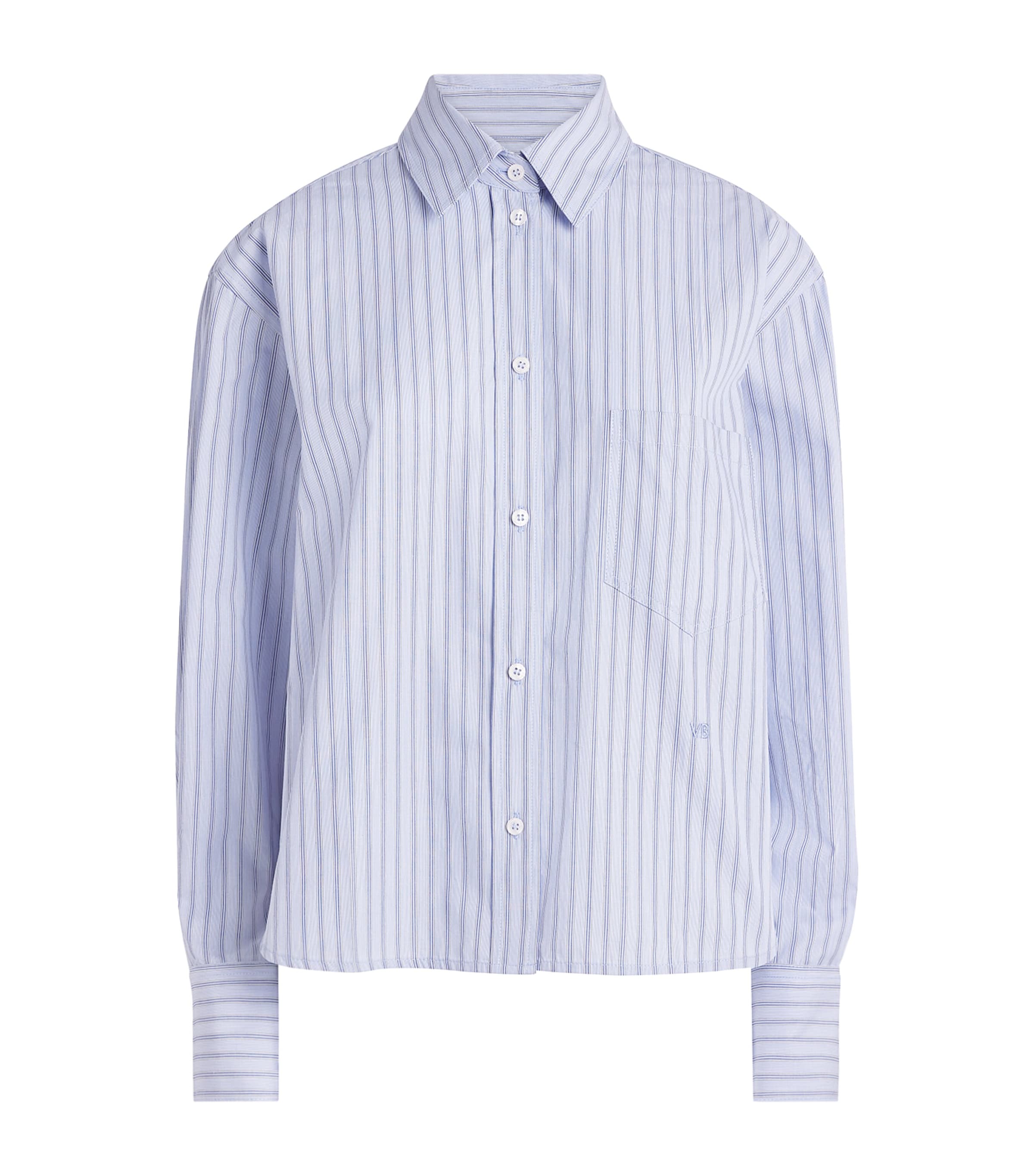 Victoria Beckham Womens Cotton Stripe Cropped Ellys Shirt Blue / Multi Image 1