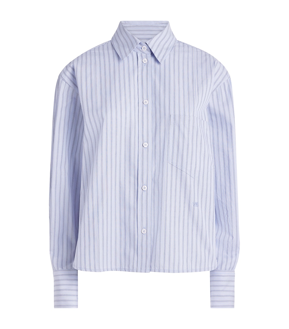Victoria Beckham Womens Cotton Stripe Cropped Ellys Shirt Blue / Multi Image 1