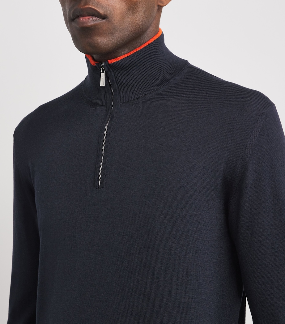 Moorer Mens Silk-Cotton Half-Zip Golf Sweater Navy/arancio Image 6